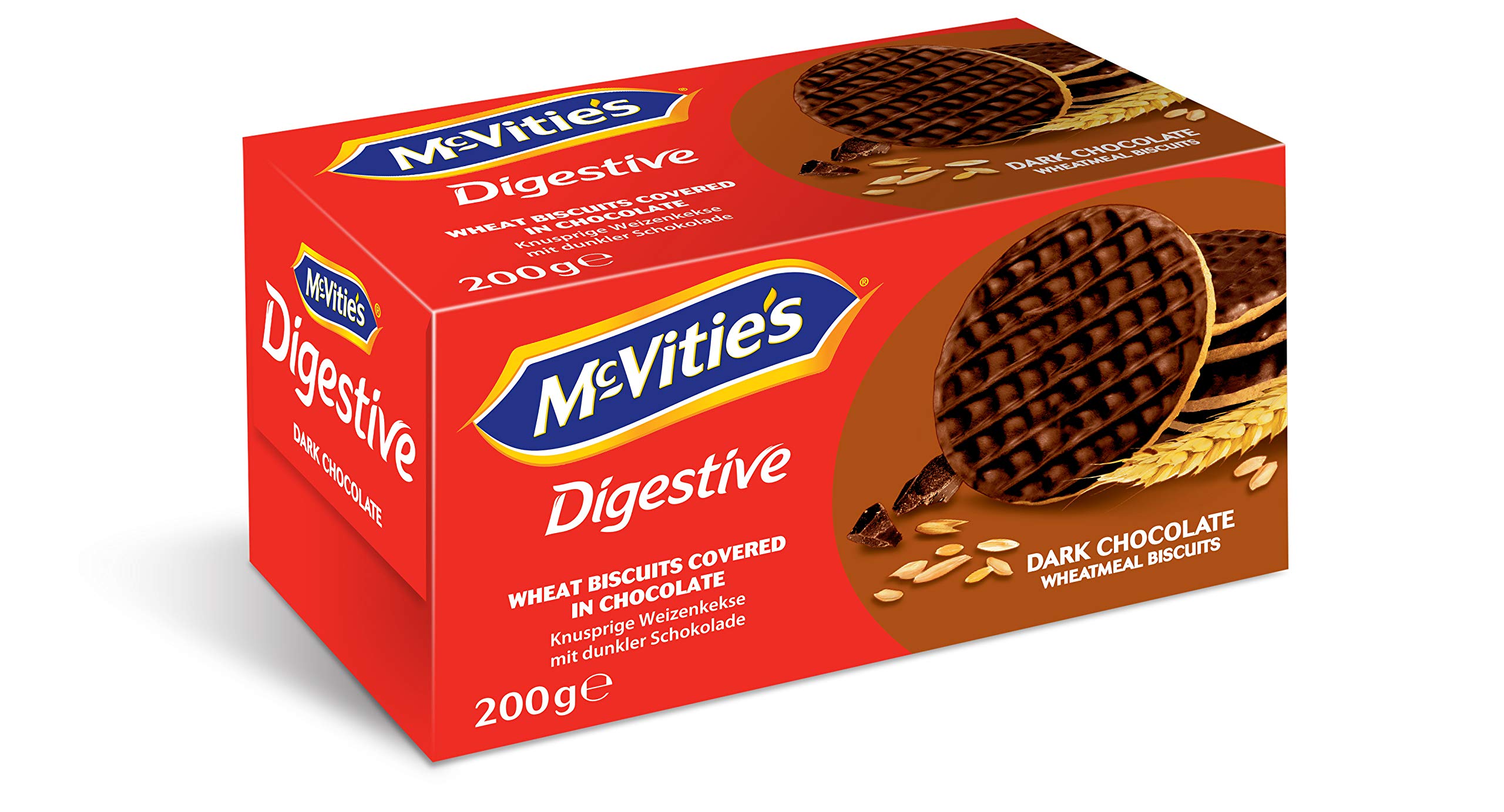 McVities Digestive Wheat Cookies with Dark Milk Chocolate, 5 Pack, (5x200 g)