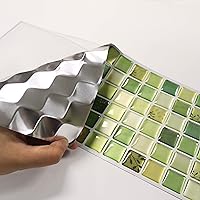 Vista 5 de Adhesivos decorativos para azulejos, lámina de azulejos ignífugos para salpicaduras en muro (verde) (10, 5.28 x 14.8 pulgadas)