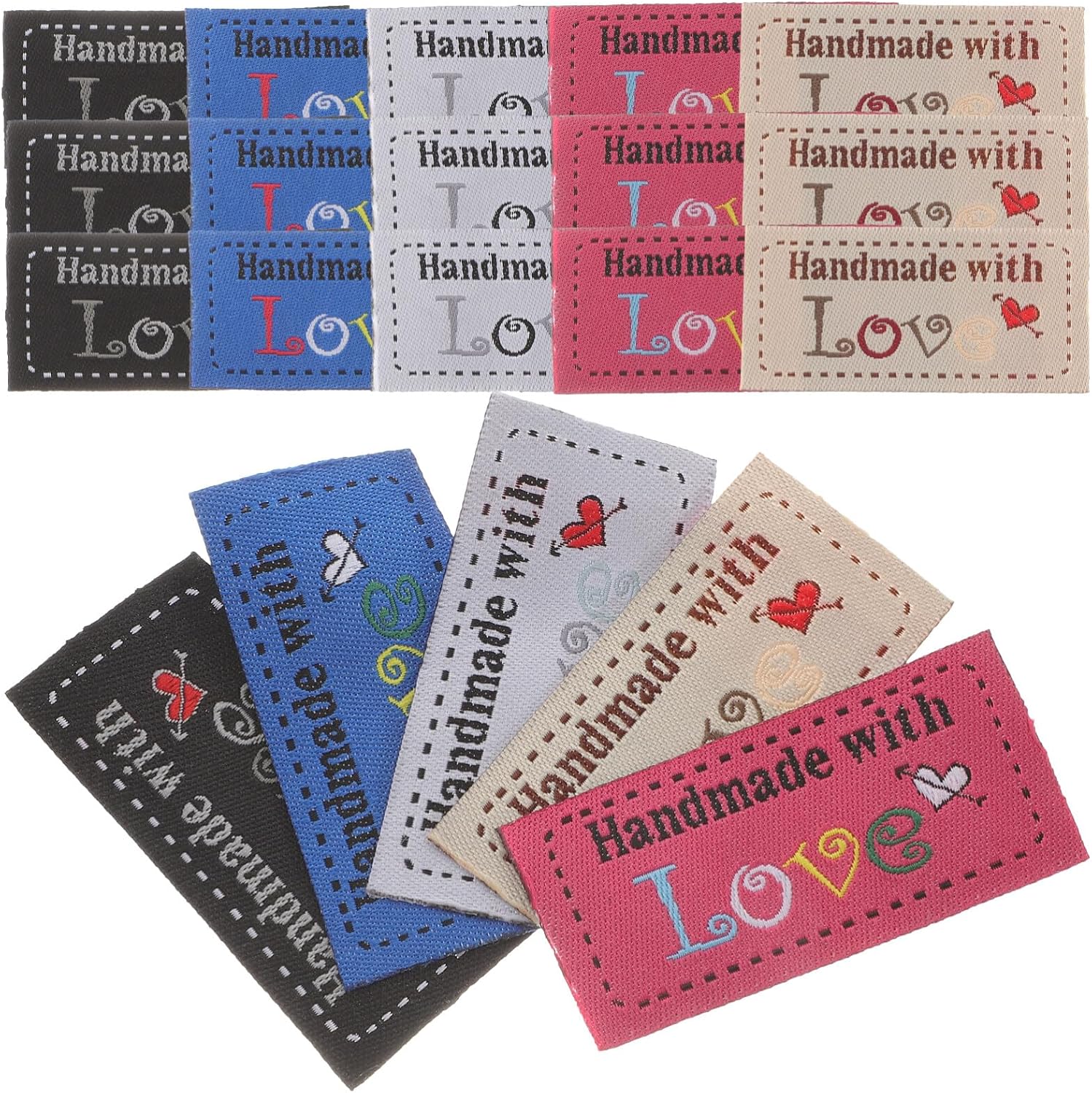 COHEALI Made with Love Sewing Labels: 100pcs Made with Love Clothing Labels Handmade Tags Personalized Sewing for Jeans Bags Shoes Hat Crafts, Knitting, Crochet Projects
