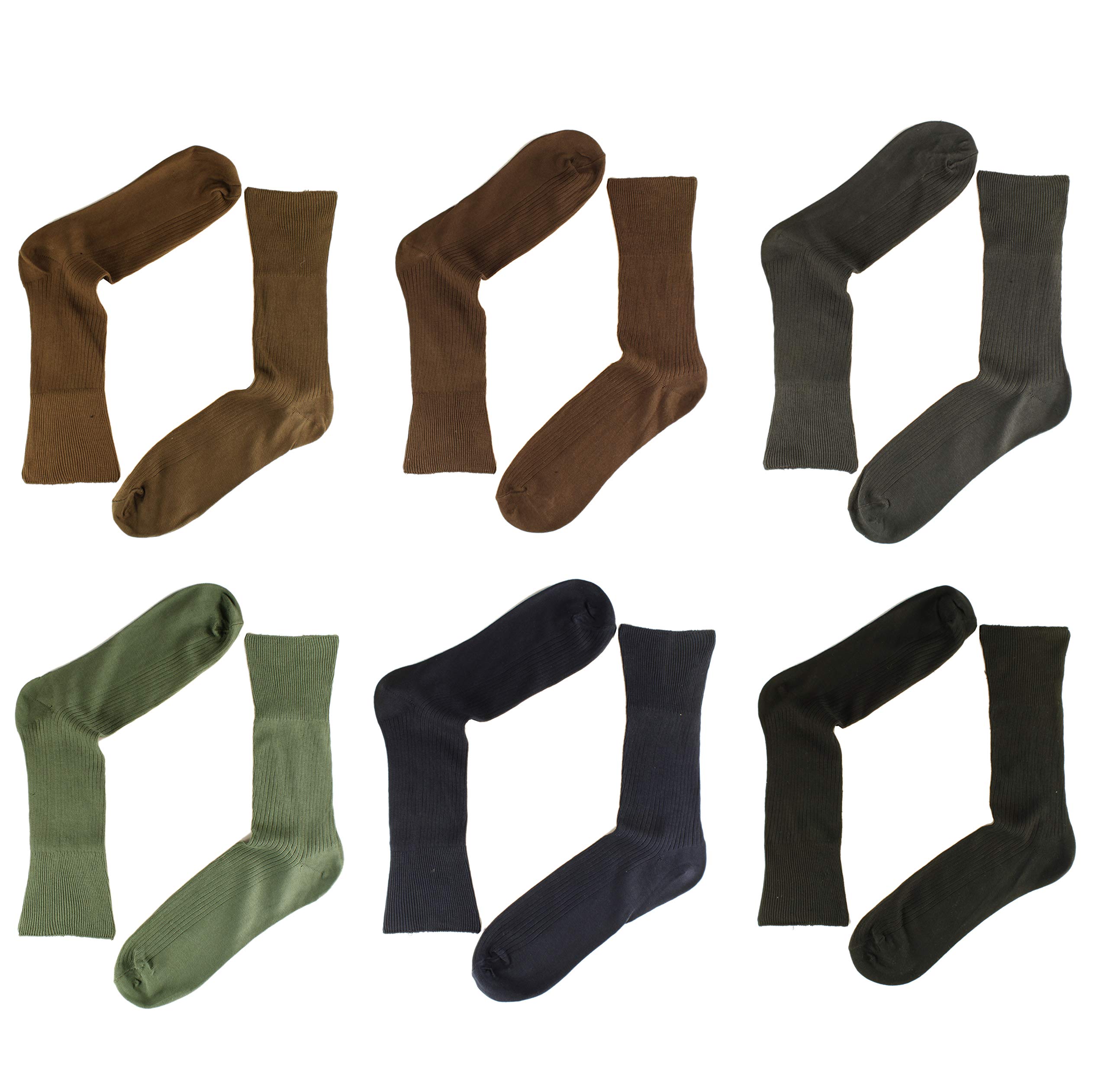 Sock Stack 6 Pairs Men's 100% Cotton Loose Top Socks, Soft Top Diabetic Non Elastic Sock, Assorted