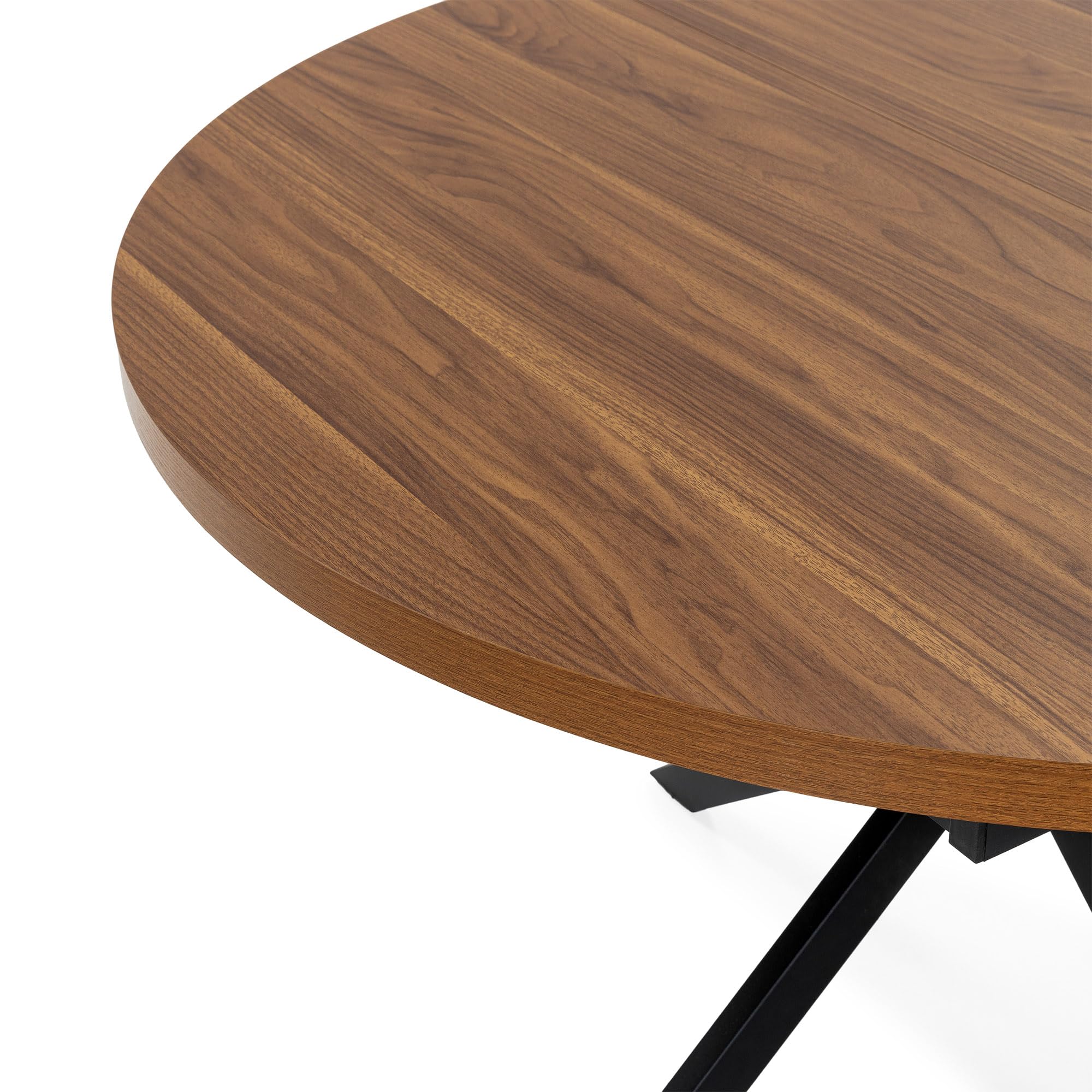 HOMN LIVING Mesa de Comedor Redonda Extensible Murano Color Nogal, 120-160 cm (Largo) 120 cm (Profundidad) 75 cm (Altura)