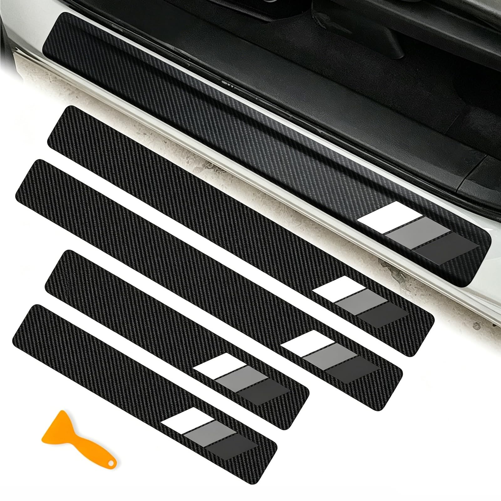 ZEEGII 4PCS Car Door Sill Protector for Toyota RAV4 / Yaris, Carbon Fibre Effect Kick Plates, Welcome Pedal Step Guard, Self-Adhesive Anti-Scratch Protection Sticker,B