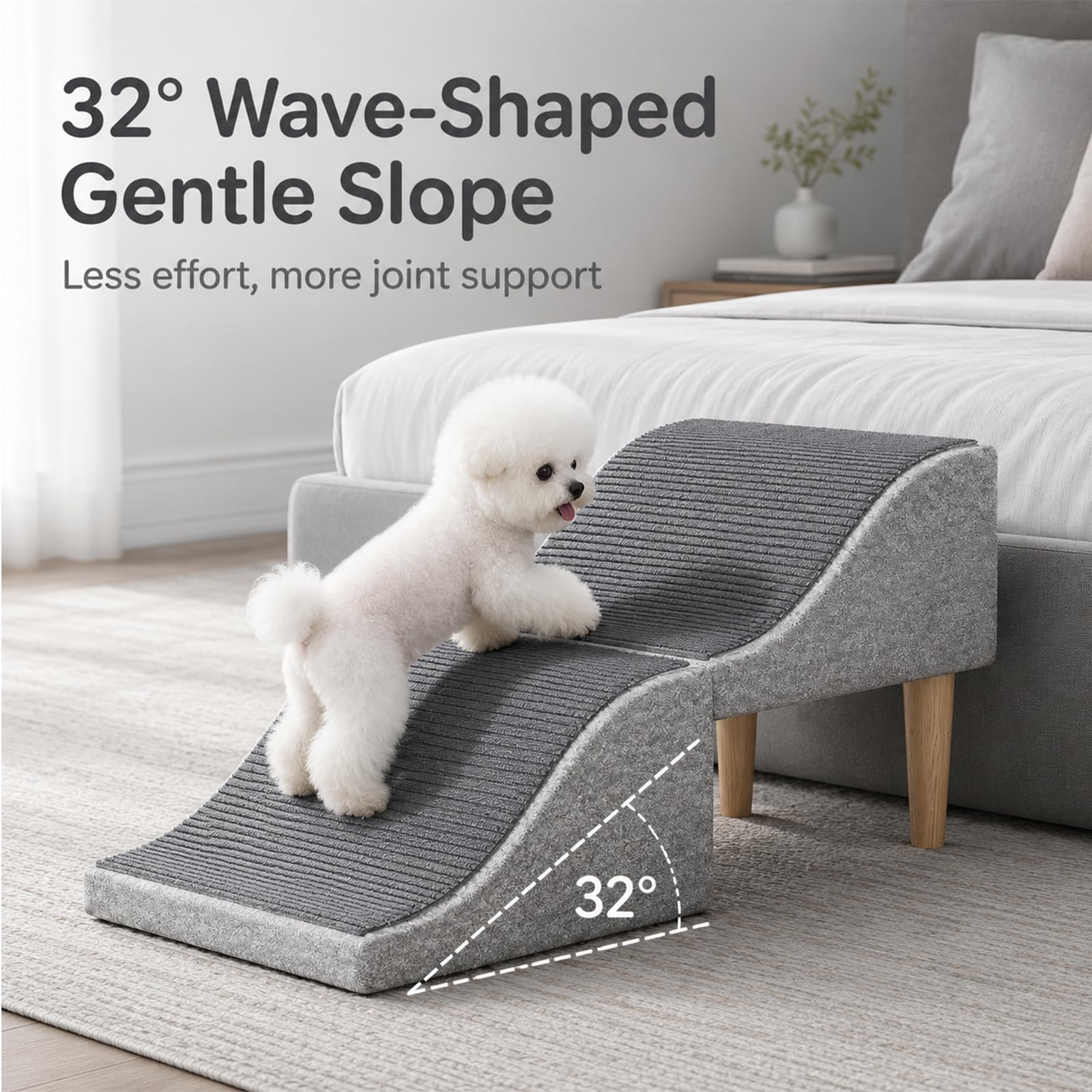 Rampa Cani | Scaletta Cani – Forma Ondulata 2-in-1 con Sgabello