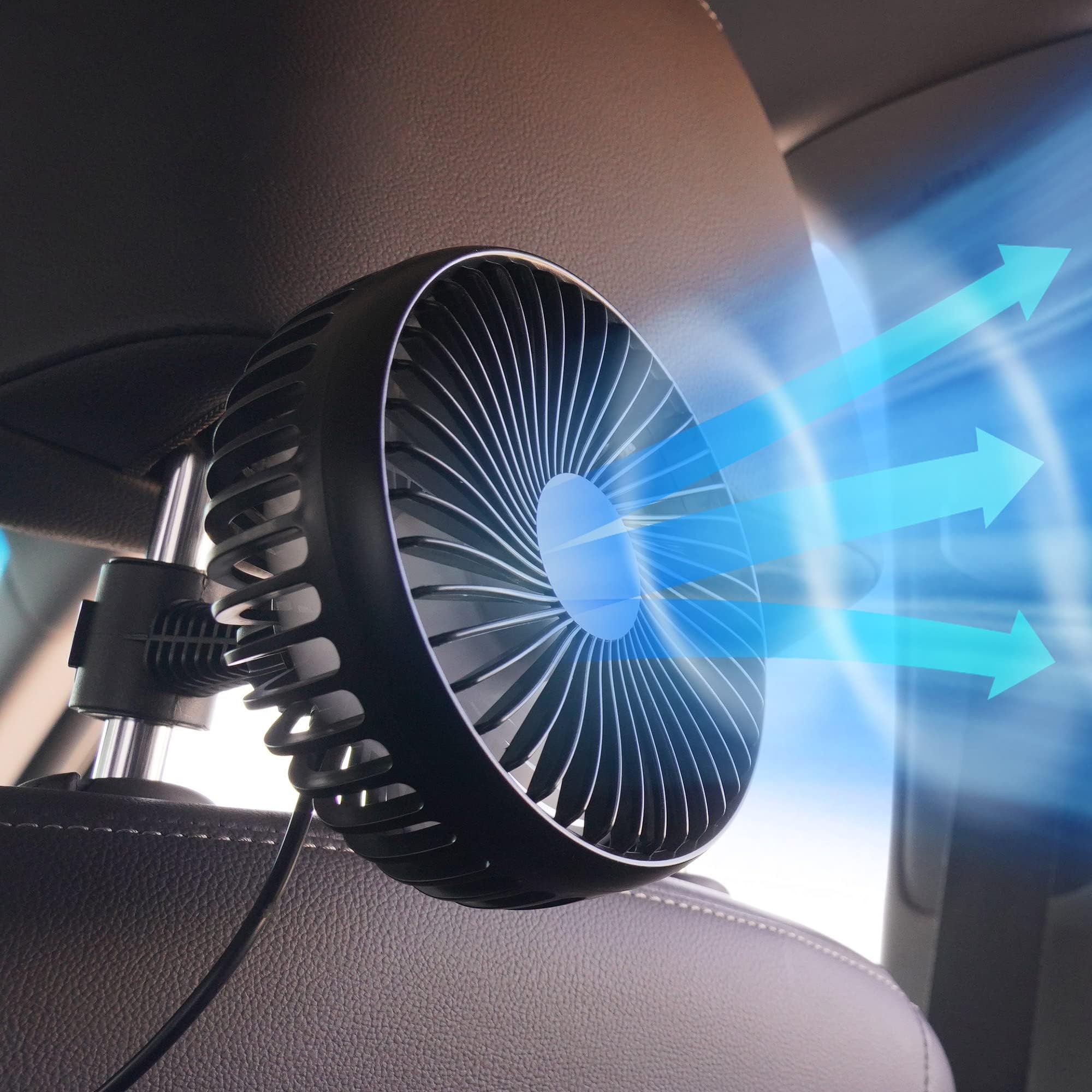 KMMOTORS Cooling Fan for vehicle, Baby, Pet, Car Seat, Rear Seat, Headrest Window fan, USB Plug for Car, automotive fan
