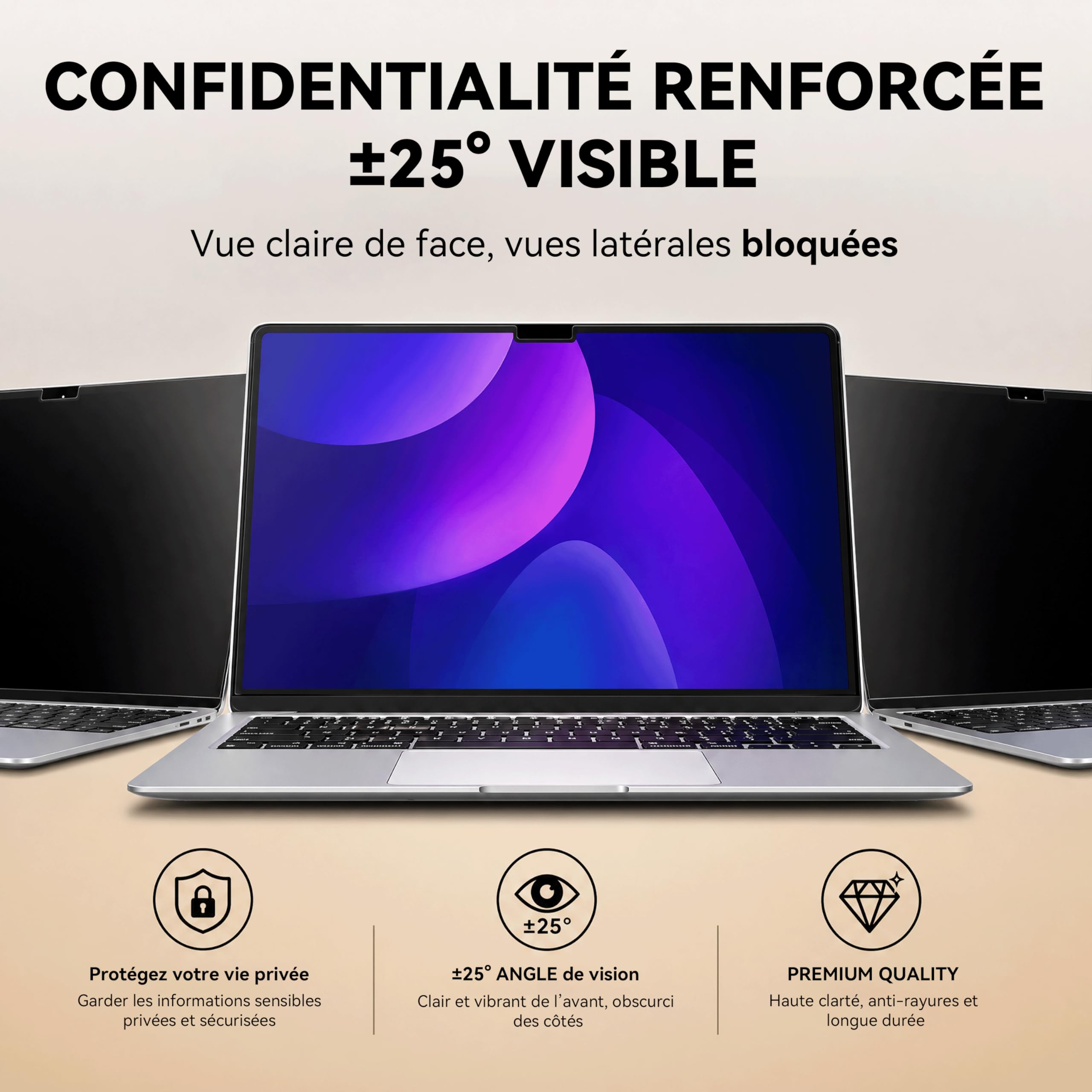 Magnétique Filtre Confidentialité Protection Écran pour Macbook Air 13,6/13 Pouces (2022-2026, M2, M3, M4, M5), Amovible Anti Espion Lumière Bleue Protege Ecran Film