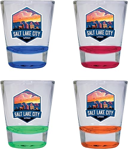 R and R Imports Salt Lake City Utah Souvenir - Vaso de chupito redondo de 1.5 onzas, paquete de 4 unidades, color A
