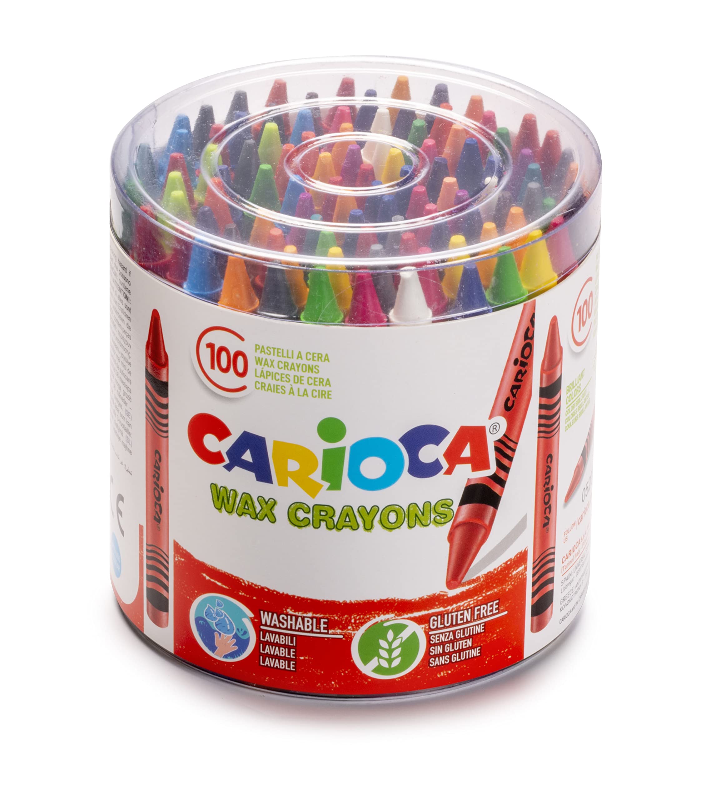 Carioca Lápices de Cera, Lavables con Punta Normal para Niños, Suaves y Fluidos, Colores Luminosos Surtidos, Fáciles de Sacar Punta, 100 Piezas