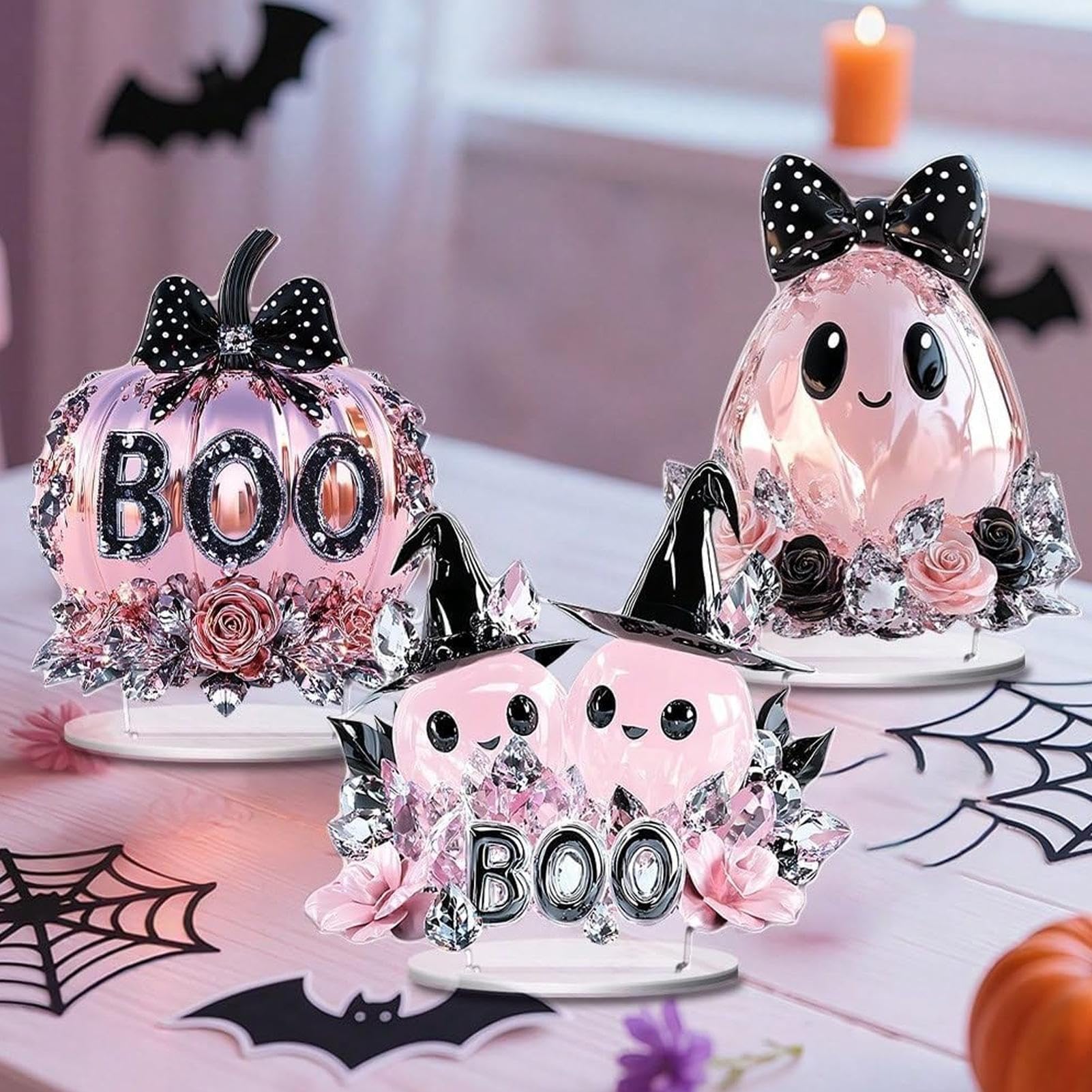 Halloweenowe Ozdoby Stołowe Środkowe 4 Sztuki 2D Akrylowe Dekoracje z | Ozdoba Na Imprezę Dla Przyjęć Weselnych, Domu, Biurka, Sypialni, Imprez Halloween jako