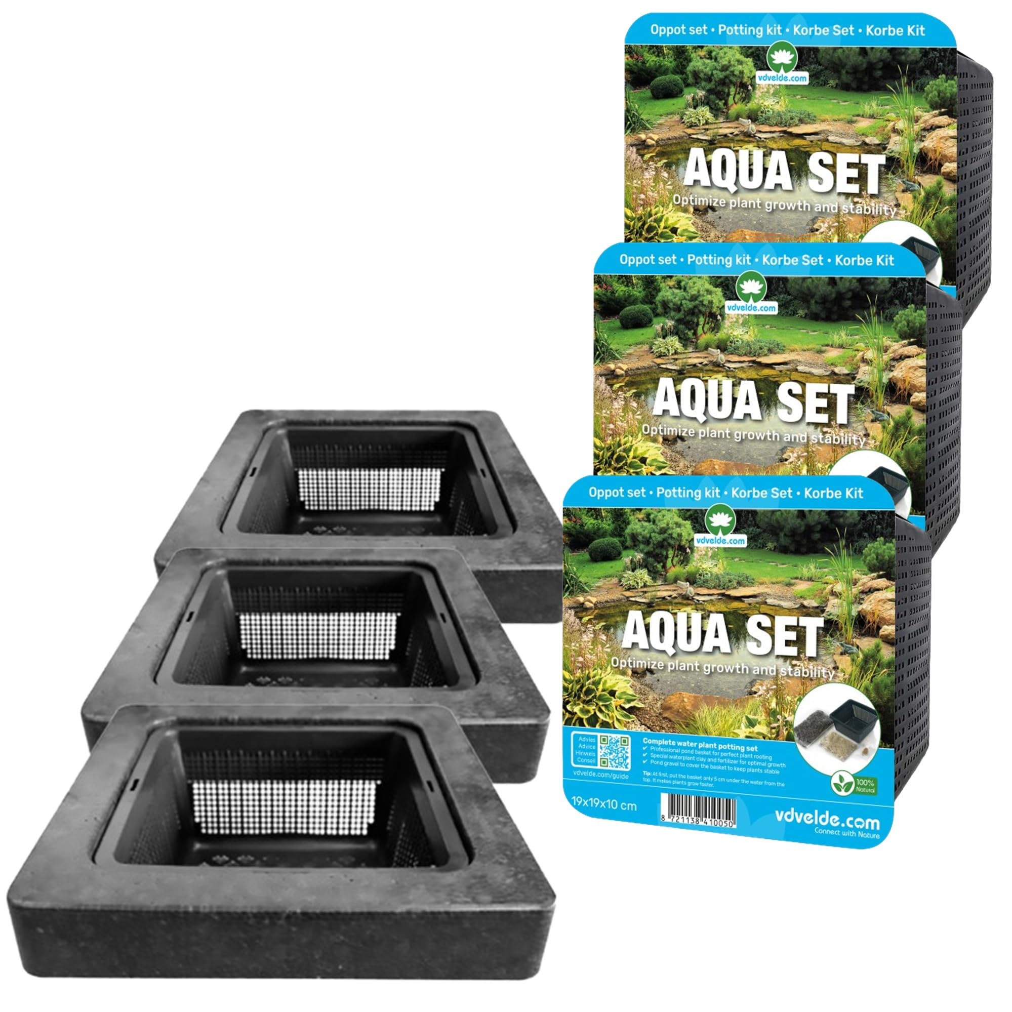 Schwimmende Pflanzeninsel DIY Set 3 Stück Ring 25cm Korb 19cm für 1-4 Pflanzen