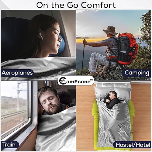 Miniatura 6 de CAMPCONE Forro de saco de dormir sedoso para clima fríocálido, sábanas de viaje XL para hotel de 85 x 52 pulgadas, saco de dormir ligero con