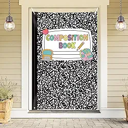 YQUQWN Composition Notebooks Backdrop, 40×60 Inch Classroom Library Students Photography Banner, We Love Books Reading Marble Notebooks for School Kids Home Office Reading Decorations Supplies