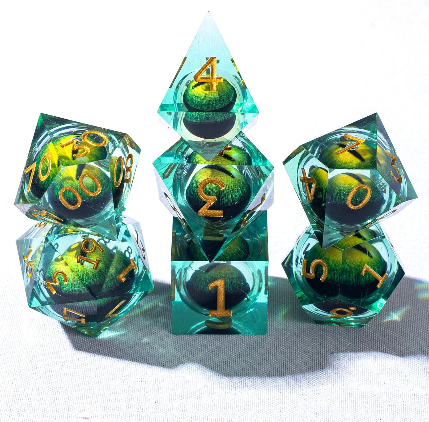 Resin DND Dice Set, Liquid Core Moving Dragon Eye, Sharp Edge Polyhedral D&D Dice Set of D4 D6 D8 D10 D12 D20 D for Dungeons and Dragons MTG TTRPG Games