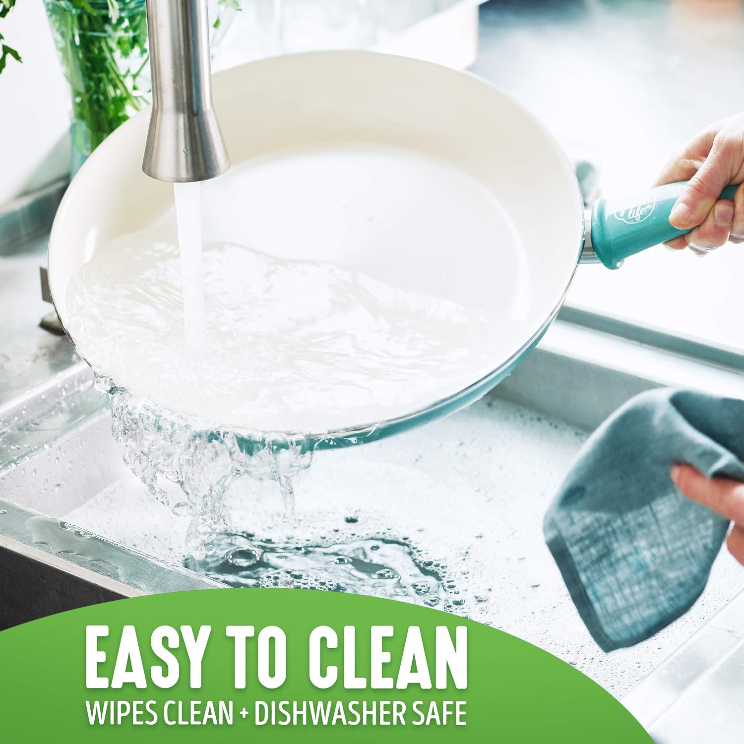 GreenLife Sof Grip Healthy Ceramic Nonstick, 14 Piece Cookware Pots and Pans Set, PFAS-Free, Dishwasher Safe, Turquoise