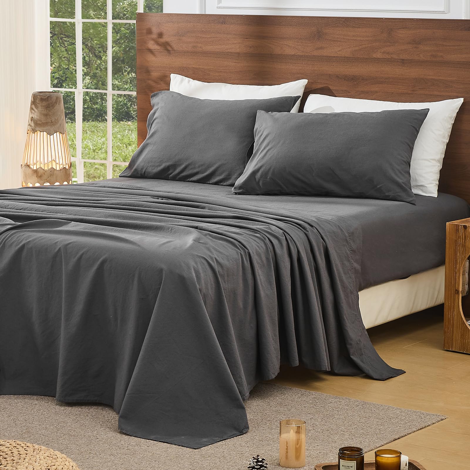 Bedlifes 100% French Pure Linen Sheets (Dark Grey)