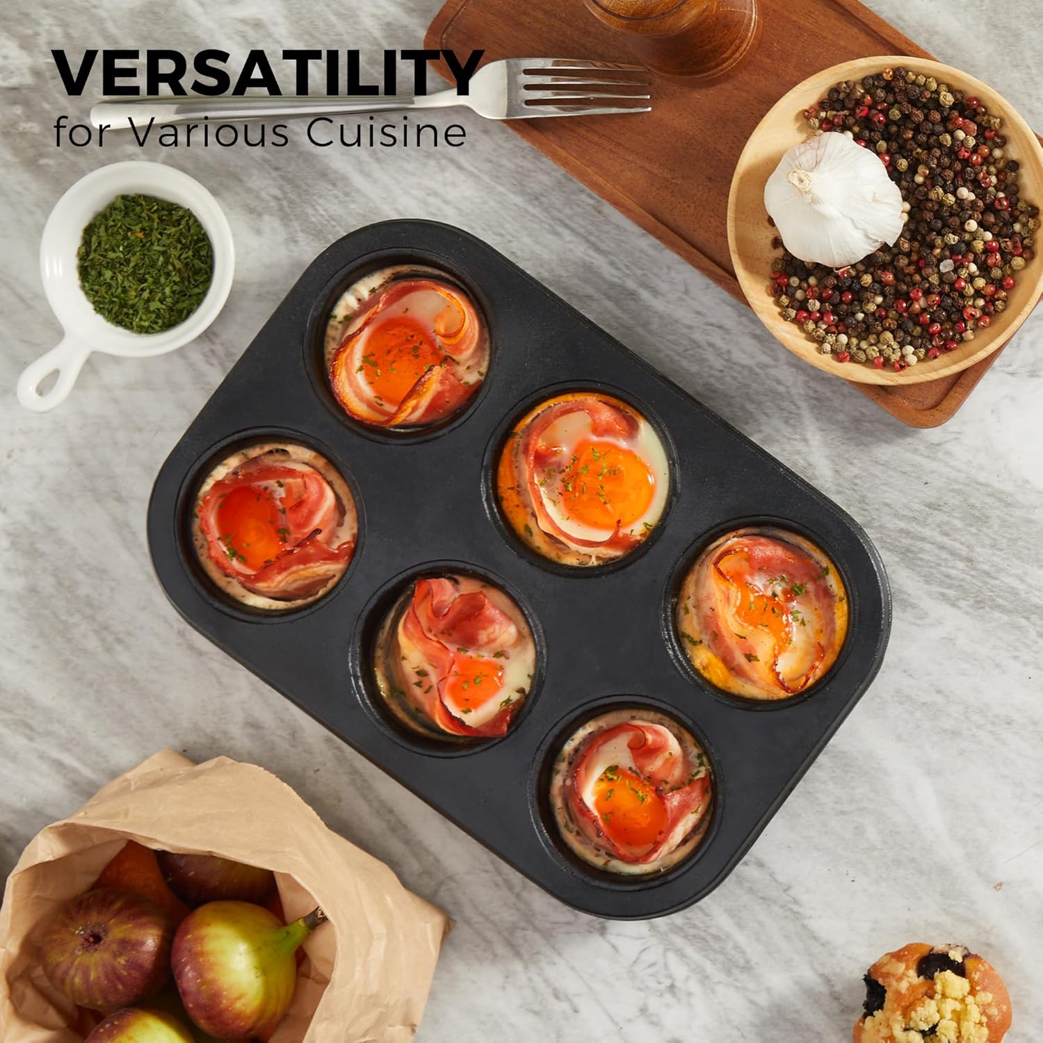 HONGBAKE Cast Iron Muffin Pan, Natural Uncoated Pre-Seasoned Muffin Tin, Nonstick Cupcake Pans for Baking, Stovetop & Oven Safe, Standard Size 6-Cup - Image 9