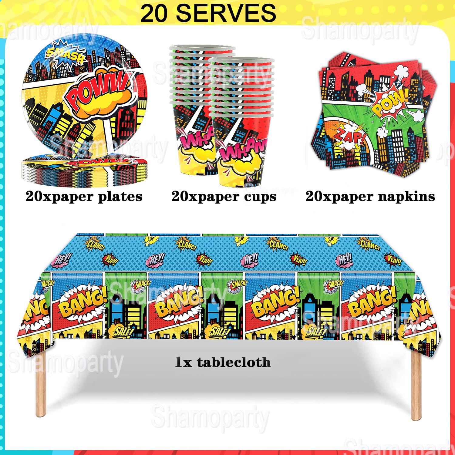 Lot 60 Assiettes Jetables Anniversaire Super-Héros – Thème Ville Des Héros – 17,8 Cm – 6 Designs Différents
