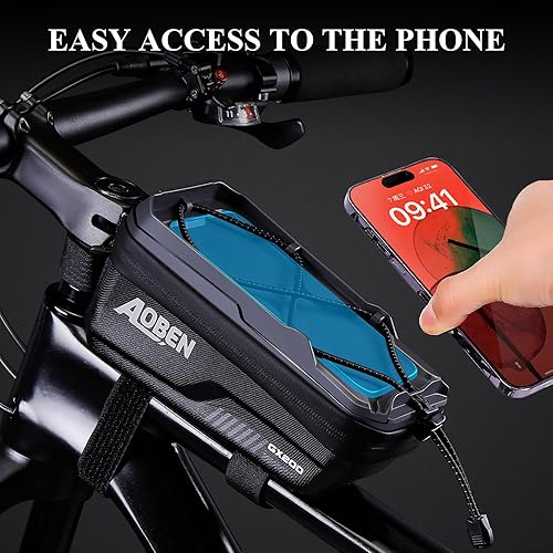 Miniatura 2 de Aoben Bolsa de marco frontal para teléfono de bicicleta de montaña, bicicleta de carretera, carcasa rígida de EVA, soporte de teléfono de bicicleta