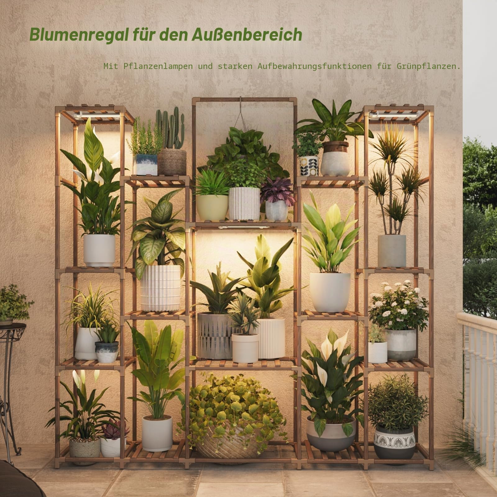 Bamworld Pflanzenständer mit Wachstumslichtern, großes Pflanzenregal für den Innenbereich, Hängepflanzen
