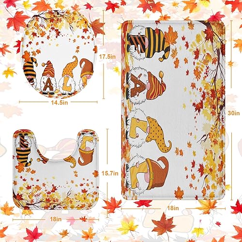 Miniatura 2 de Arttown Juego de 3 alfombras y tapetes de baño con diseño de calabazas otoñales, antideslizantes, de madera de color naranja otoñal,