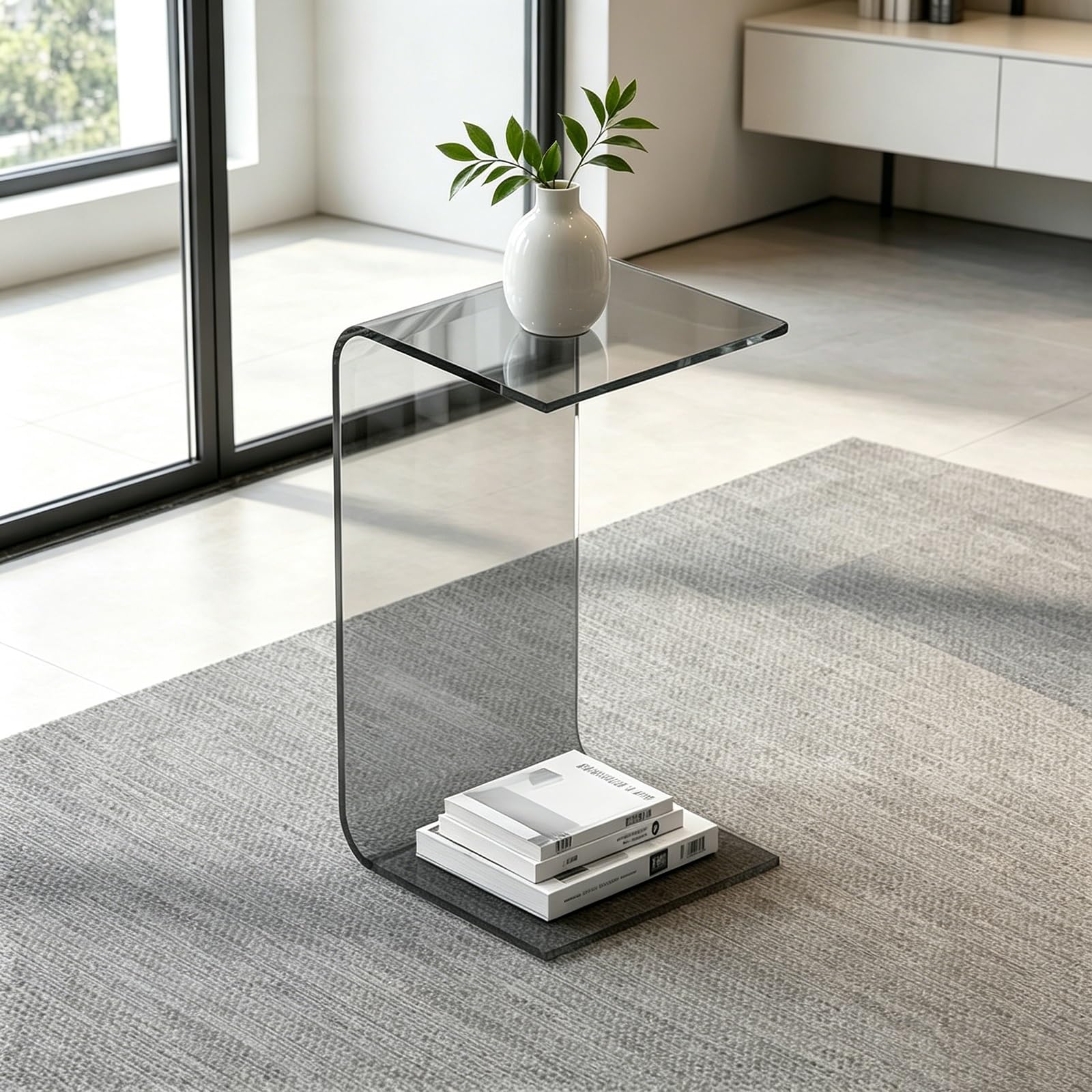 Mesa auxiliar de acrílico gris de alta calidad con acabado elegante para salones modernos