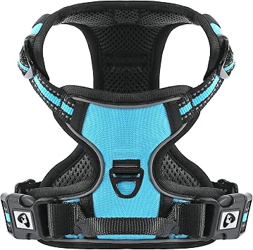 Dog Harness Small Medium Large No Pull, Adjustable Reflective Front Clip Dog Harness with Easy Control Handle, 2 Metal Rings for Training or Walking, Blue S