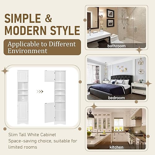 Miniatura 4 de Merax Armario esquinero independiente para baño, ahorro de espacio con puertas y estantes ajustables para el hogar, cocina, alto y delgado