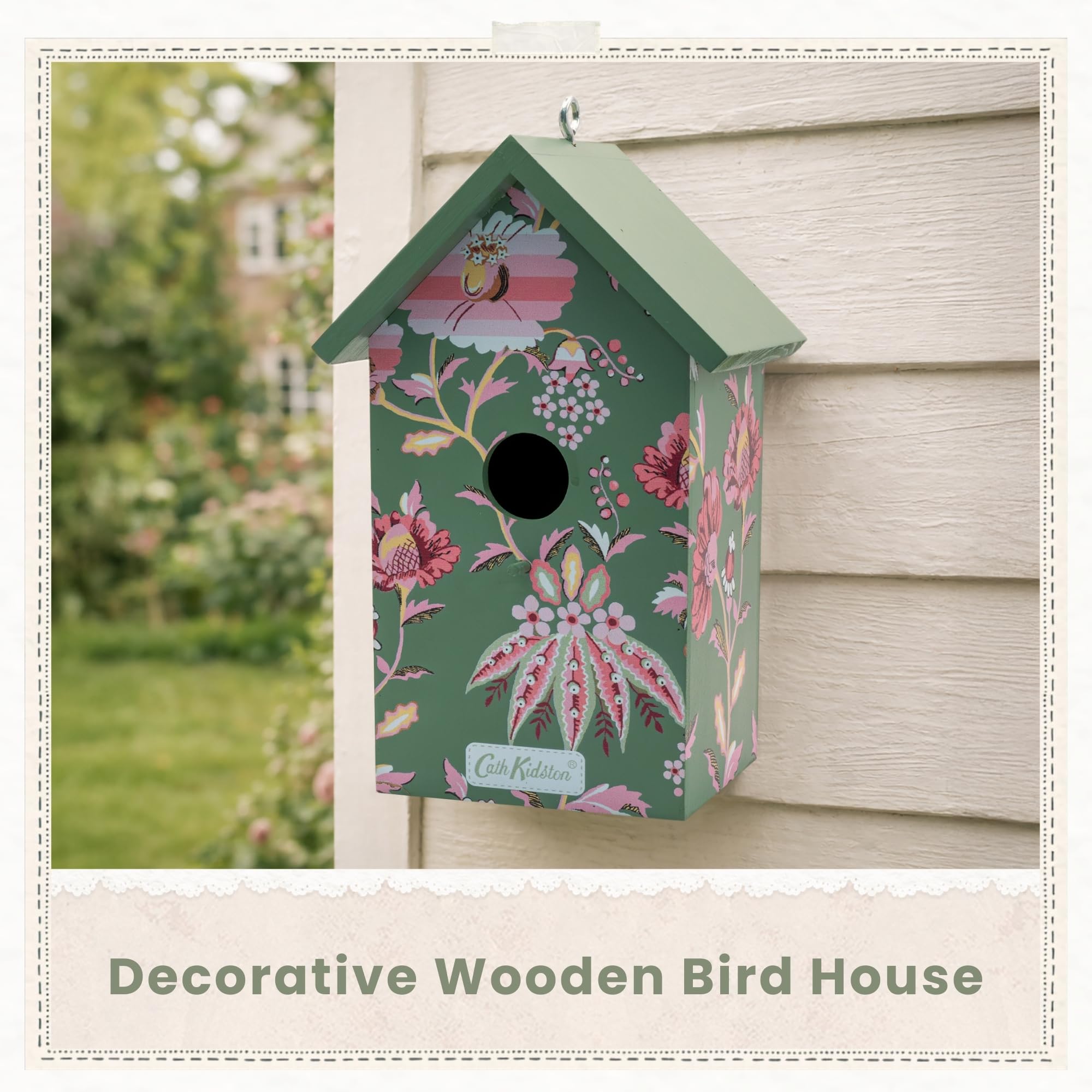 Cath Kidston Floral Wooden Bird House, Wall Mounted Outdoor Birdhouse Nesting Box for Garden & Patio, Decorative & Weather-Resistant – 11 x 9 x 22.5cm — view 6