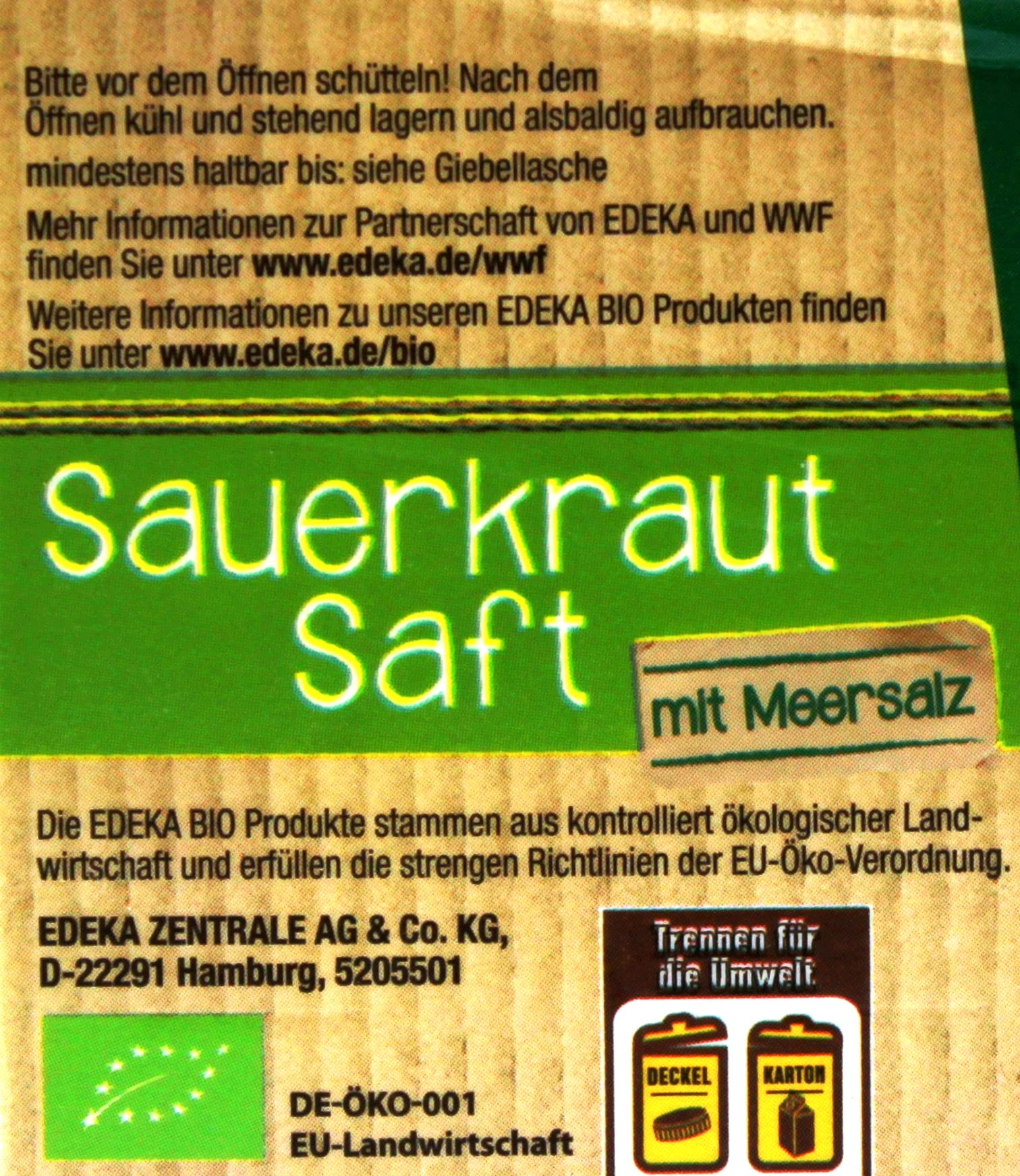 Edeka Bio Sauerkraut Saft, 8er Pack (8 x 0.5 l)