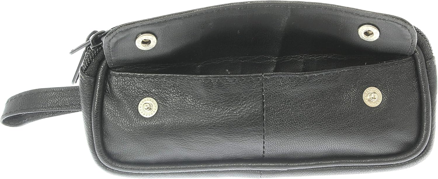 Soft Black Goat Leather Double Spectacle Glasses Case with Belt Loops