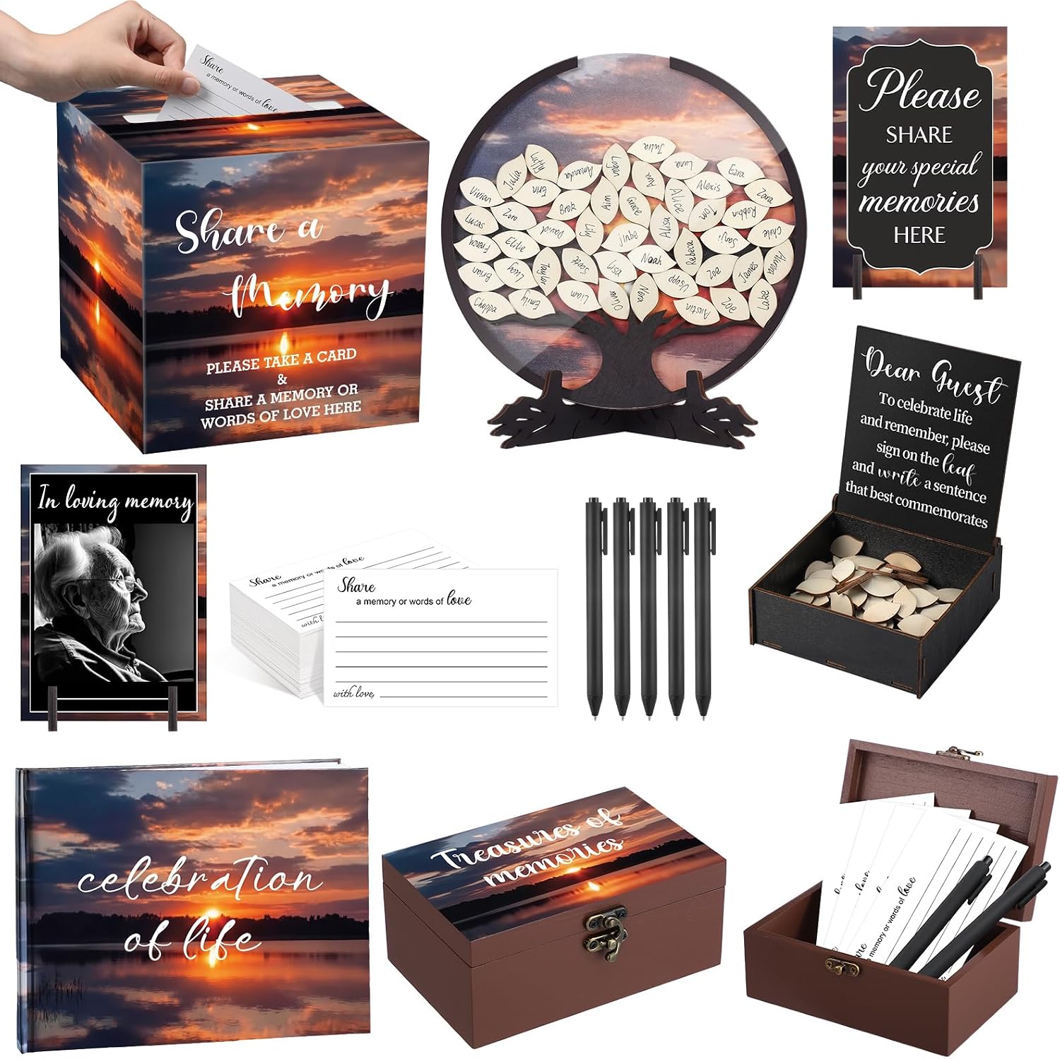 Marspark 113 Pcs Dusk Theme Celebration of Life Decorations Share a Memory Cards Set for Celebration of Life Memorial Card for Funeral Share a Memory Keepsake Decor for Funeral Graduation