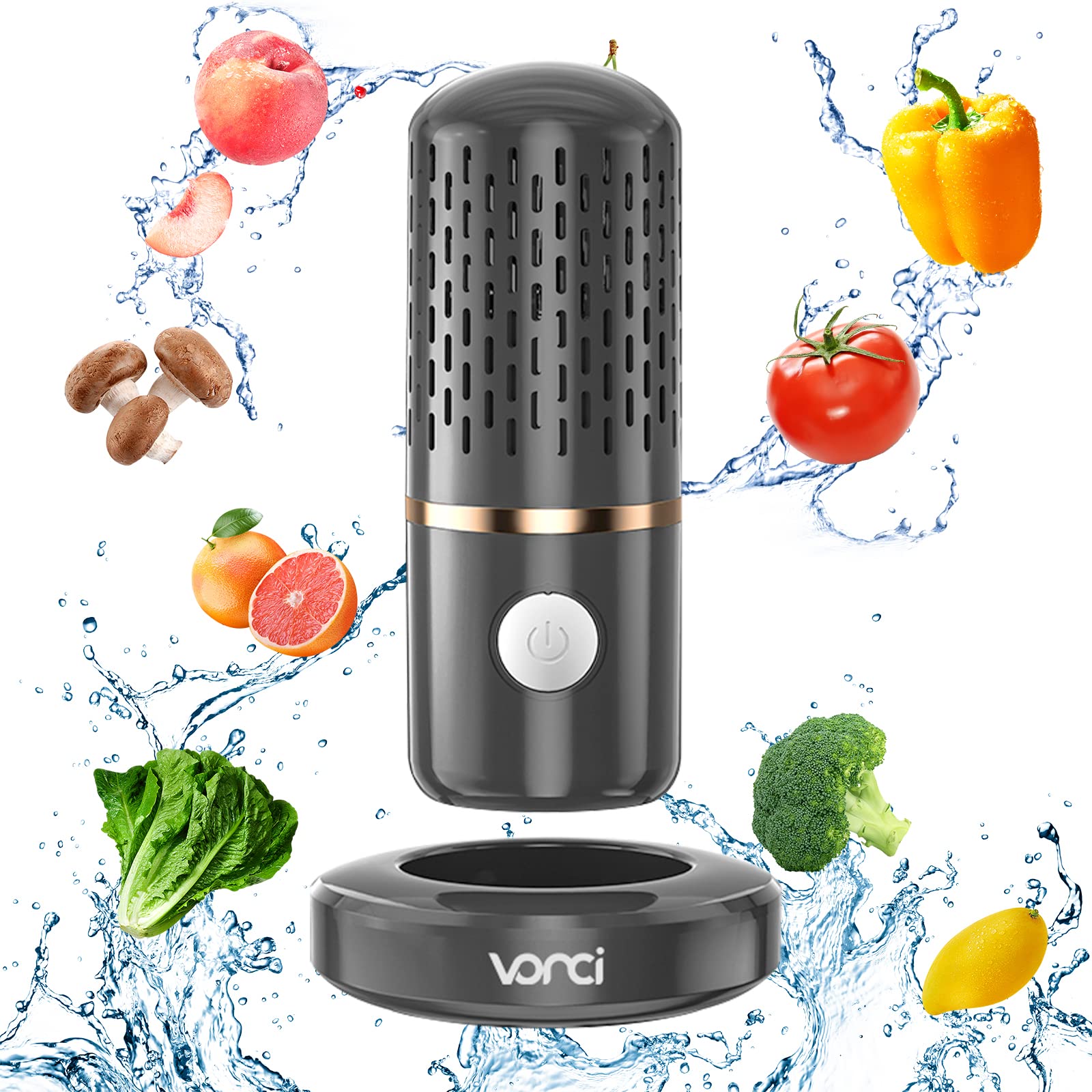 Fruit and Vegetable Washing Machine,Waterproof Fruit Purifier Vegetable Cleaning Device Fruit and Vegetable Cleaner with OH-ion Purification Technology for Cleaning Fruits Vegetables Meat (Grey)