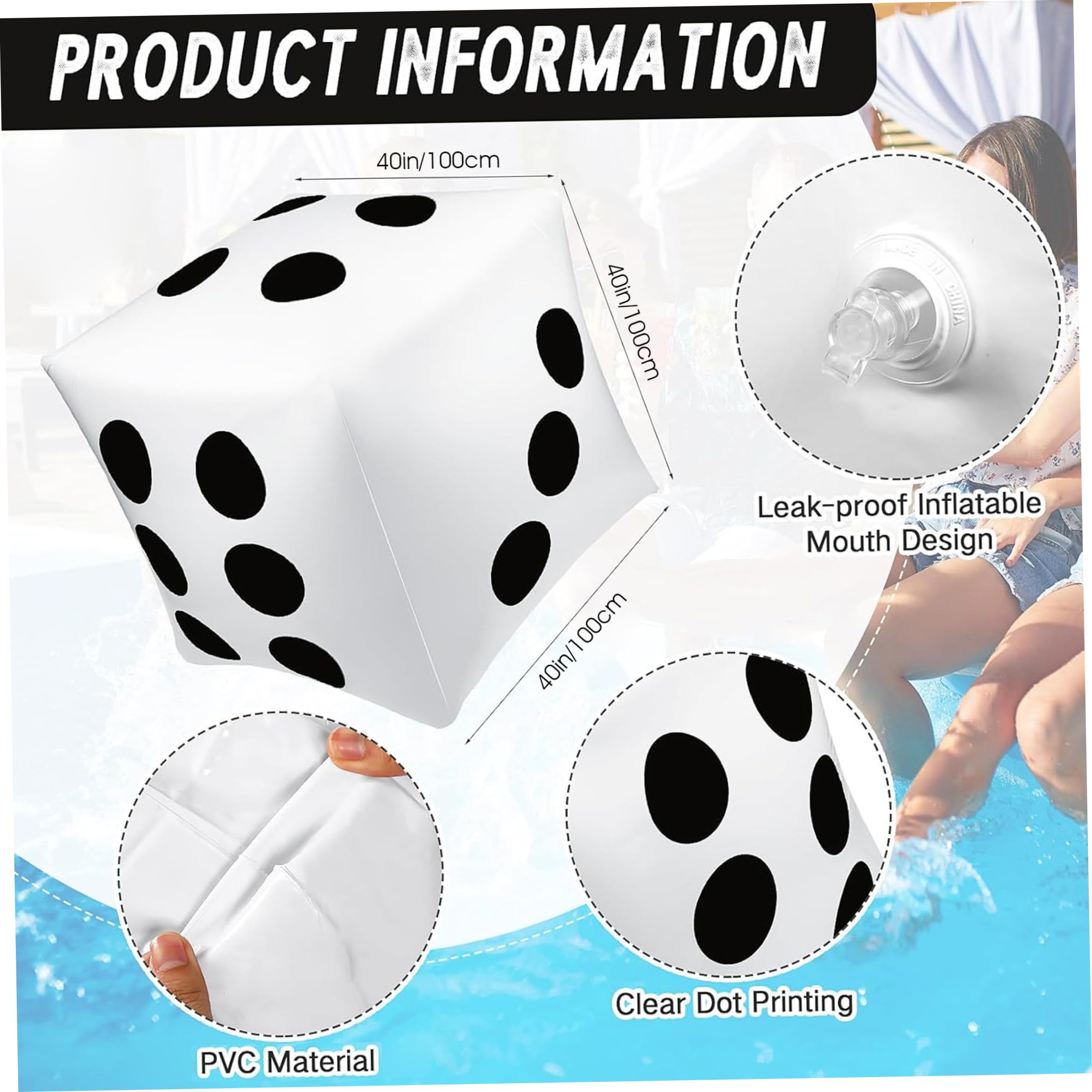 Dados inflables Gigantes de 40 Pulgadas, Dados Gigantes de PVC a Prueba de Fugas para jardín Interior y Exterior, Juego de Mesa de Fiesta EN LA Piscina de natación, Blanco