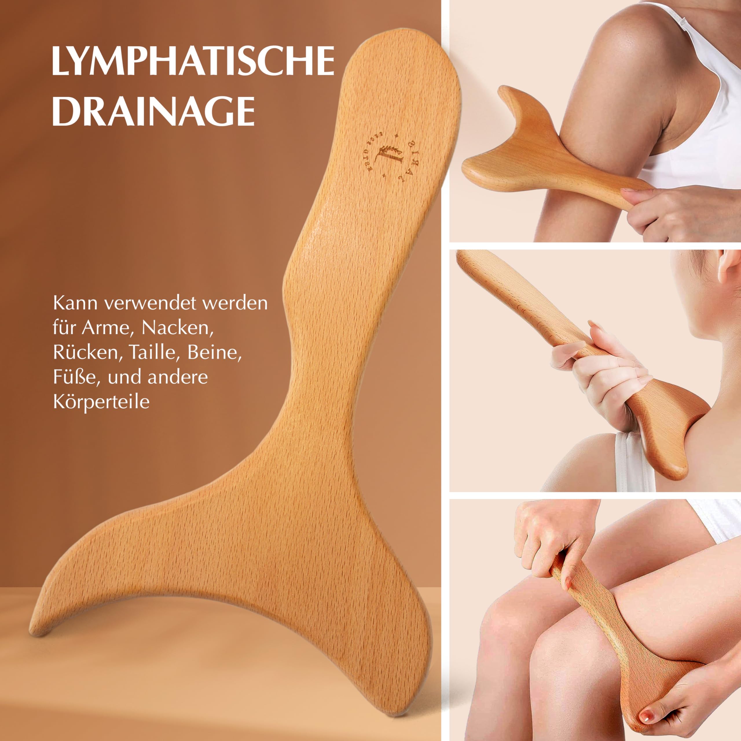 JARIS – Maderotherapie Set 5-teilig – Holz Massagegeräte gegen Cellulite – Wood Therapy Massage Tools für Bauch Beine Po – Professionelles Maderotherapie Kit mit Anleitung QR Ecofriendly