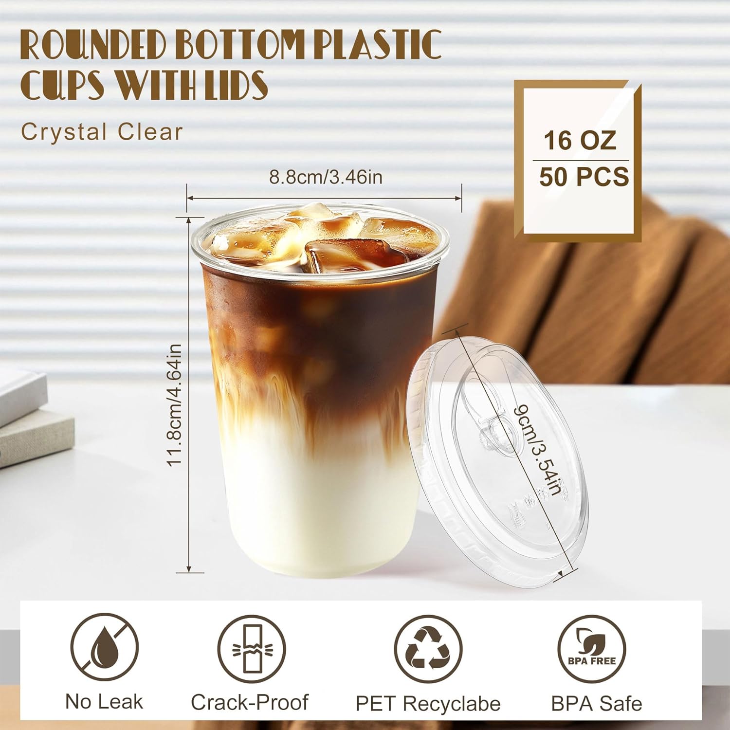 Clear Plastic Cups with Sip Lids, Disposable Iced Coffee Cup with