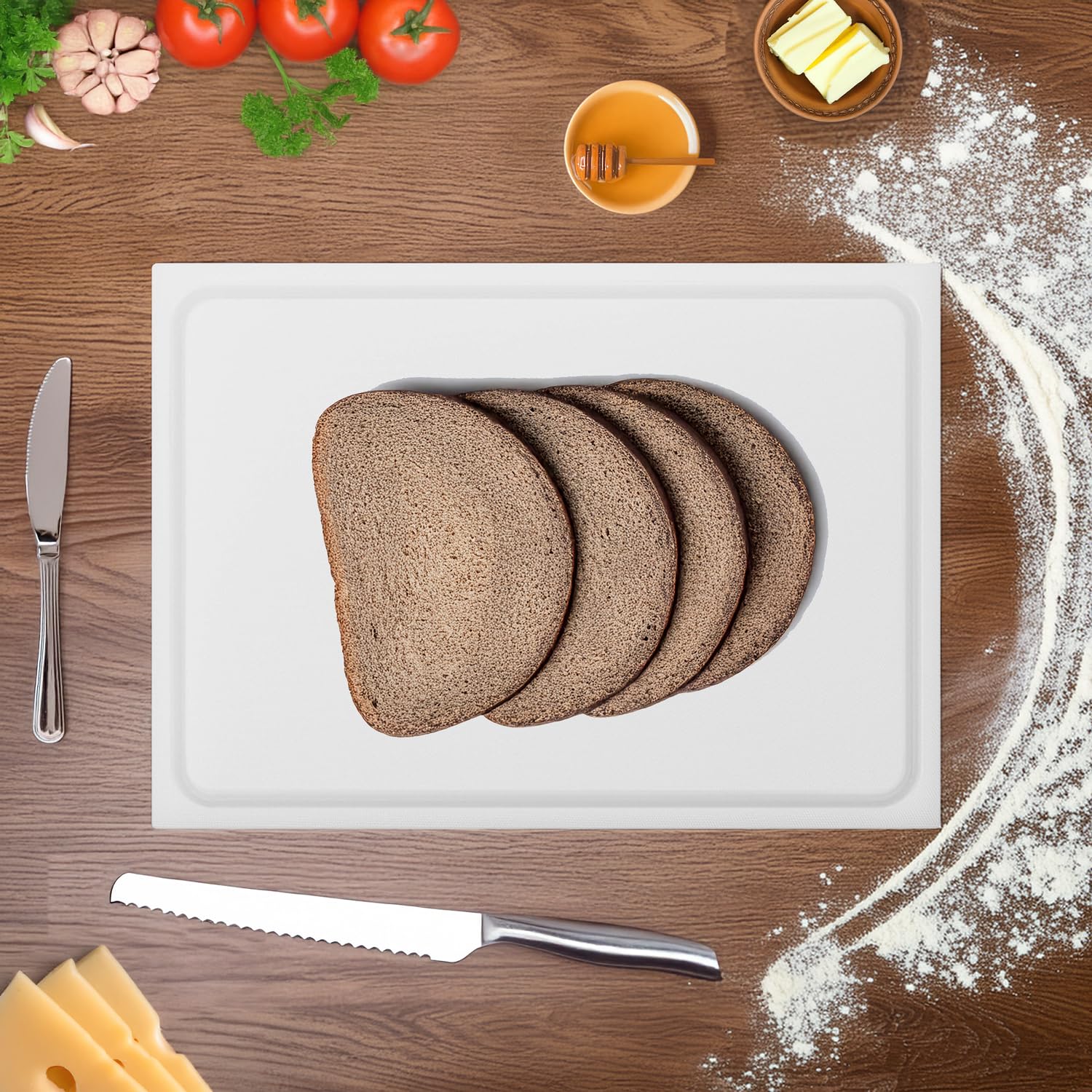 Planche à découper en plastique PE-HD Blanc, 60x40x2 cm, passe au lave-vaisselle, extra épaisse, n'abîme pas les couteaux bac à jus