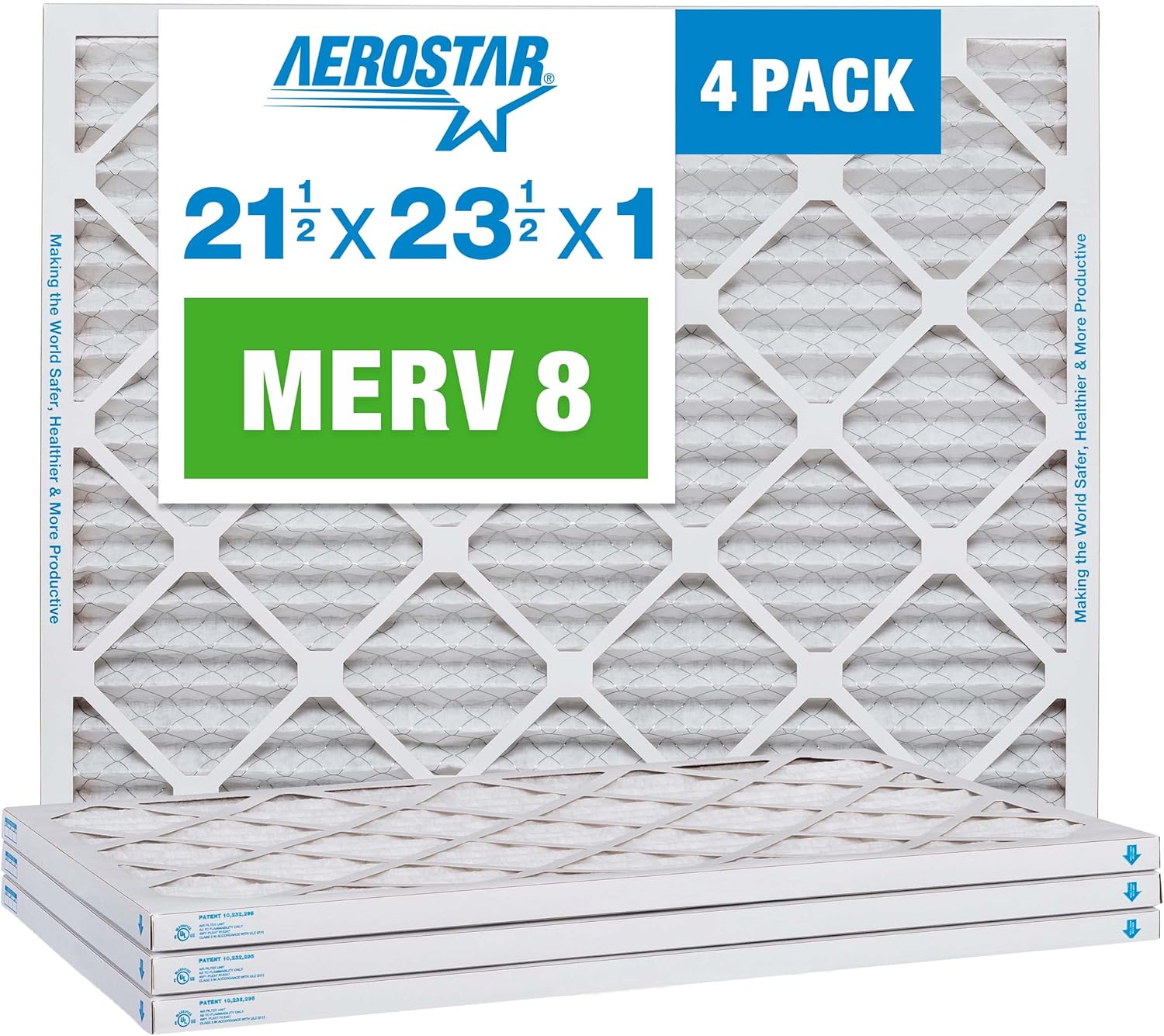 Aerostar 21 1/2x23 1/2x1 MERV 8, Pleated Air Filter, 21 1/2 x 23 1/2 x 1, Box of 4, Made in The USA