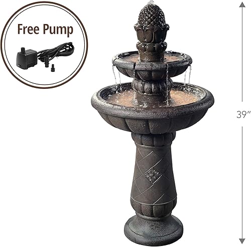 Miniatura 4 de Teamson Home - Fuente de pedestal en cascada de 2 niveles con lujoso diseño de piña y bomba, para exteriores, patio y jardín - 39 pulgadas de