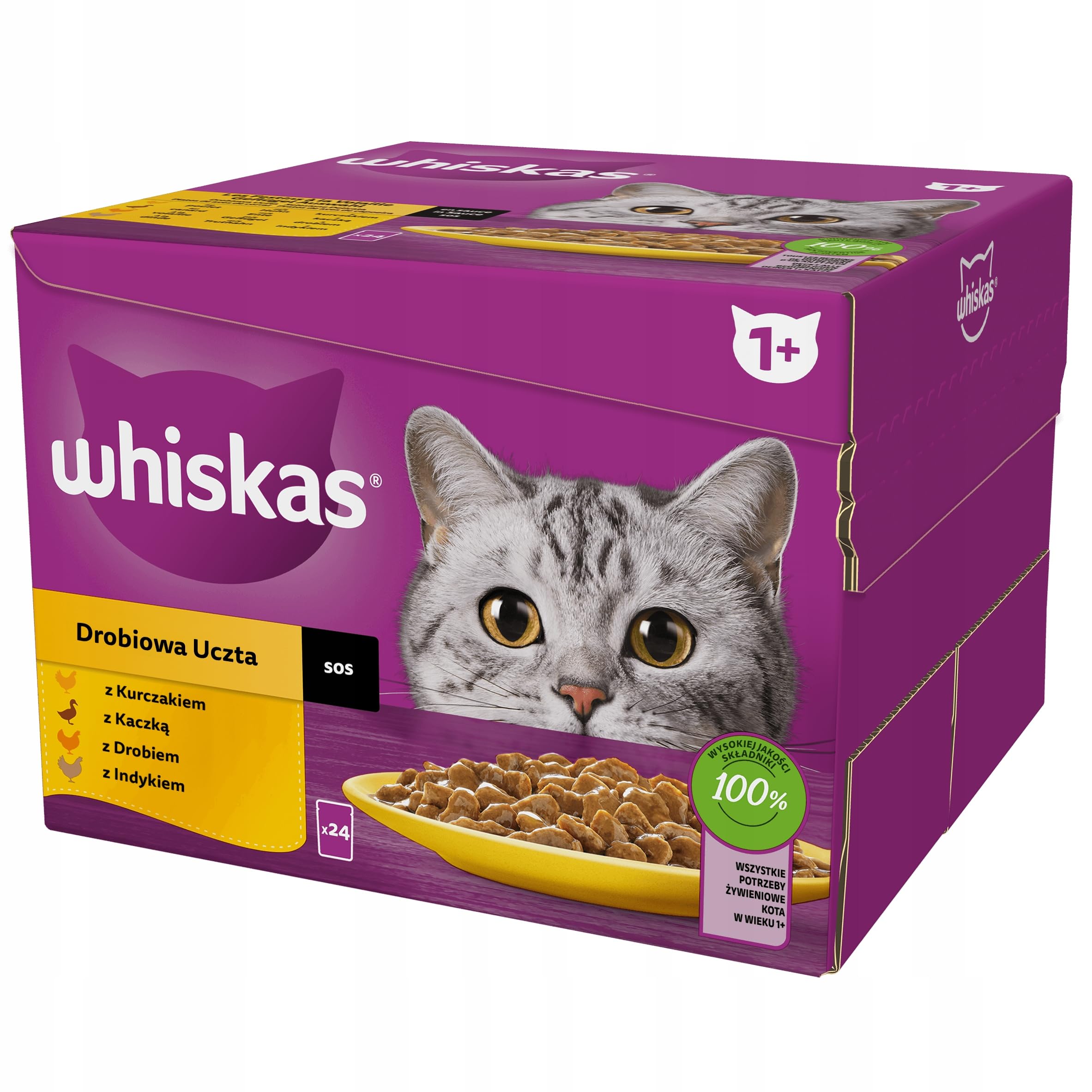 Whiskas Multipack 1+ pollame selezione in salsa 48 sacchetti per porzioni (2 x 24 x 85 g)
