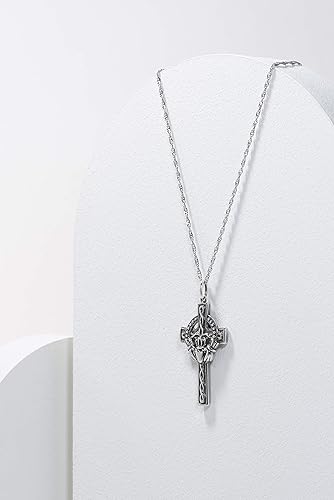 Miniatura 4 de MORGAN & PAIGE Collar con colgante de corona de claddagh celta de plata de ley 925 oxidada, cruz o nudo celta, 18 pulgadas