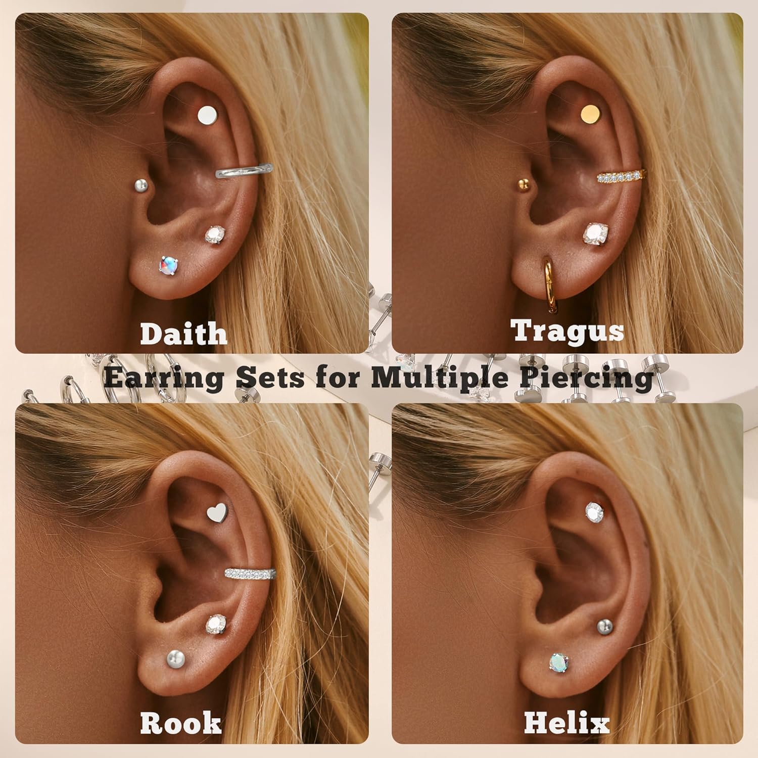 16 Pairs Surgical Steel Flat Back Earrings Set for Multiple Piercing Sensitive Ears Cartilage Hypoallergenic Earrings Small Huggie Hoop Earrings CZ Ball Stainless Steel Stud Earrings for Women Men - Image 5