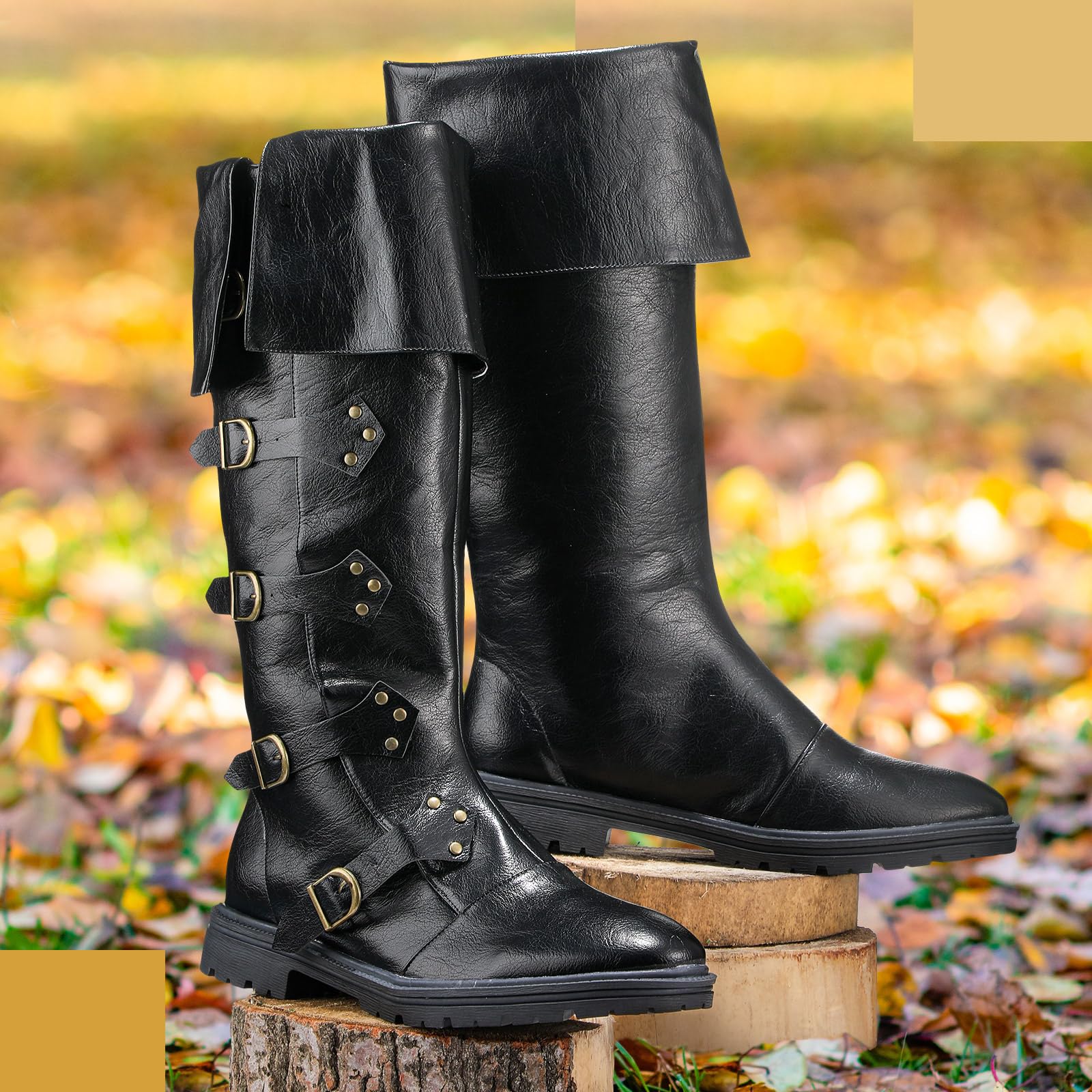 Jiuguva Mittelalter Piraten Stiefel Herren Renaissance Kostüm Stiefel High Tube Steampunk Schuhe Halloween Cosplay Kostüm Zubehör