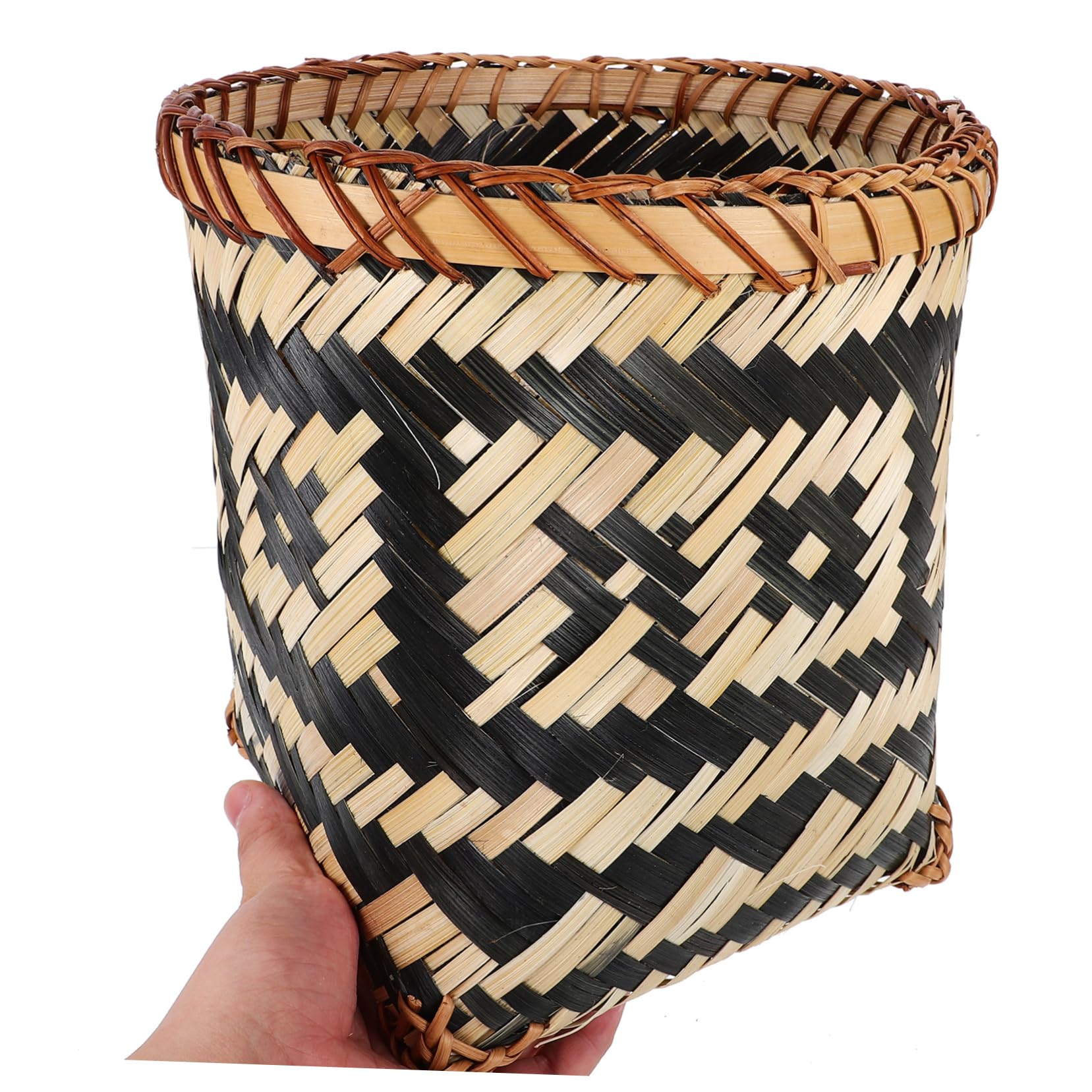Happyyami Cestino Intrecciato in Bambù 2 Pezzi Bocca Larga Facile da Spostare per Casa e Bagno Organizer per Oggetti Vari Stili multipli