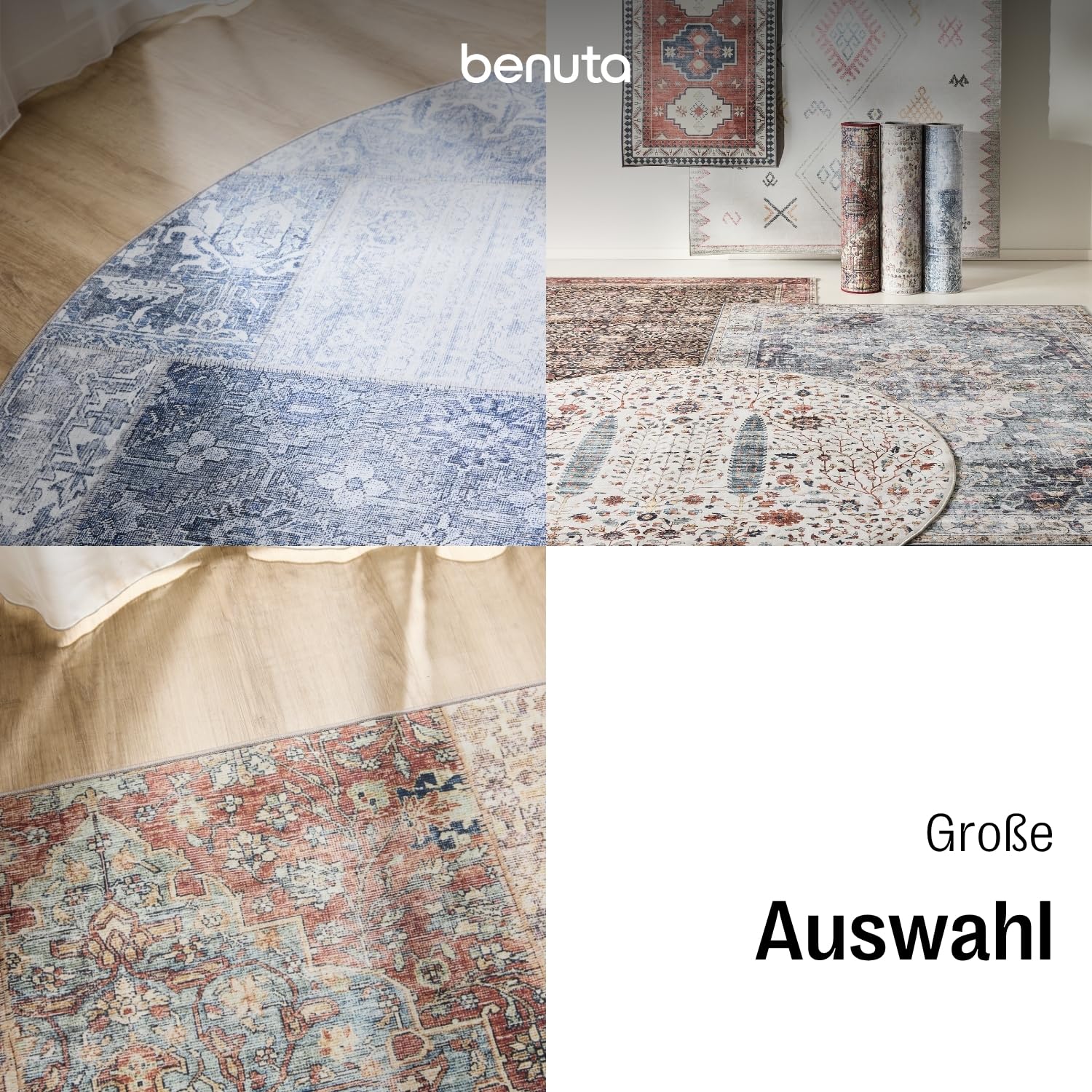 benuta Basic Waschbarer Teppich George - Multicolor 200x300 cm - Kunstfaser - Rechteckig & im Style: Kelim, Ethno-Style, Shabby Chic - Pflegeleicht für Wohnzimmer Schlafzimmer