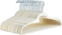 Amazon Basics 50-Pack Slim Velvet Non-Slip Hangers with Shoulder Notches - Space-Saving Closet Organizers, Ivory/Silver