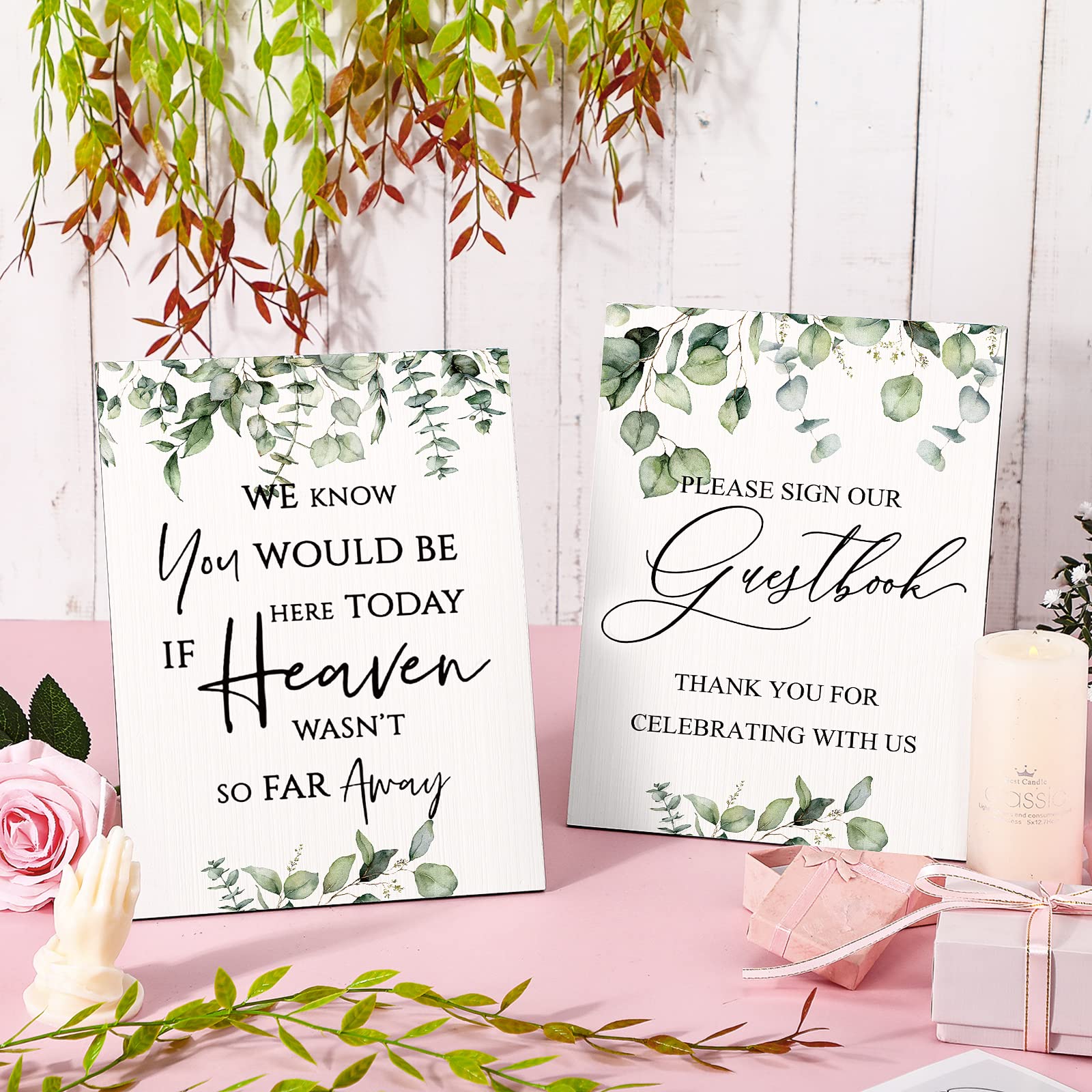 Roowest Gedenktafel für Hochzeit, Gedenkkarten und Geschenke, Aufschrift "If Heaven Wasn't So Far Away", Hochzeitsschilder für Zeremonie und Empfang, 4 Stück