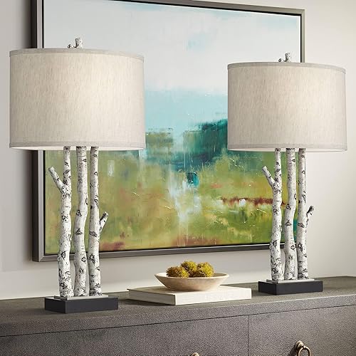 Franklin Iron Works White Forest - Juego de 2 lámparas de árbol de abedul sintético de 30 14 pulgadas