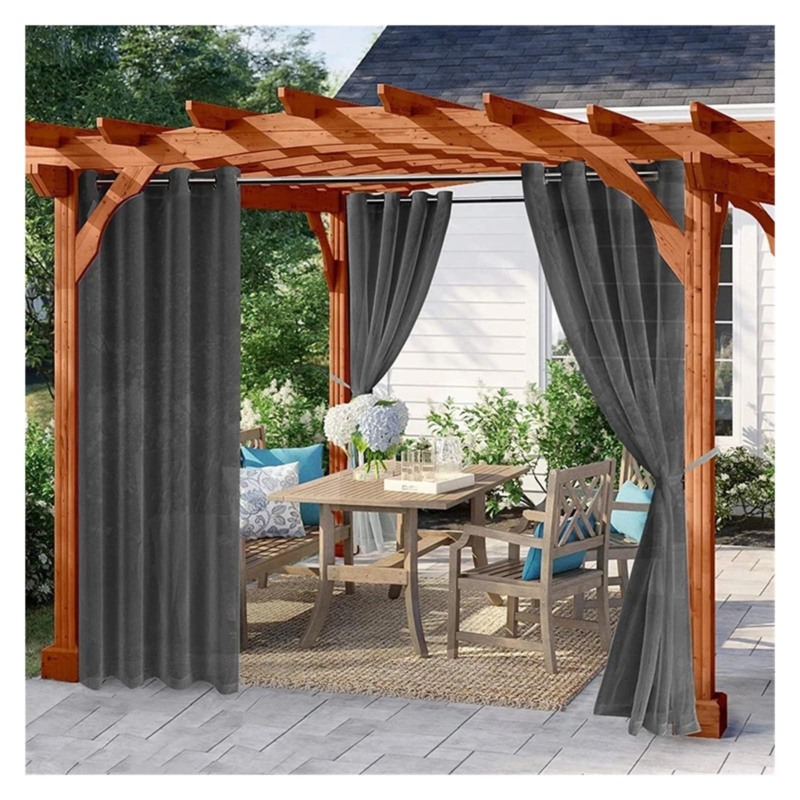 Zymjzbetic Pergola Curtain Waterproof Outdoor Curtain Garden Decoration Patio Gazebo Sheer Transparent Polyester Tulle Curtains for Porch Voile(Black 1pc,S 132x213cm)