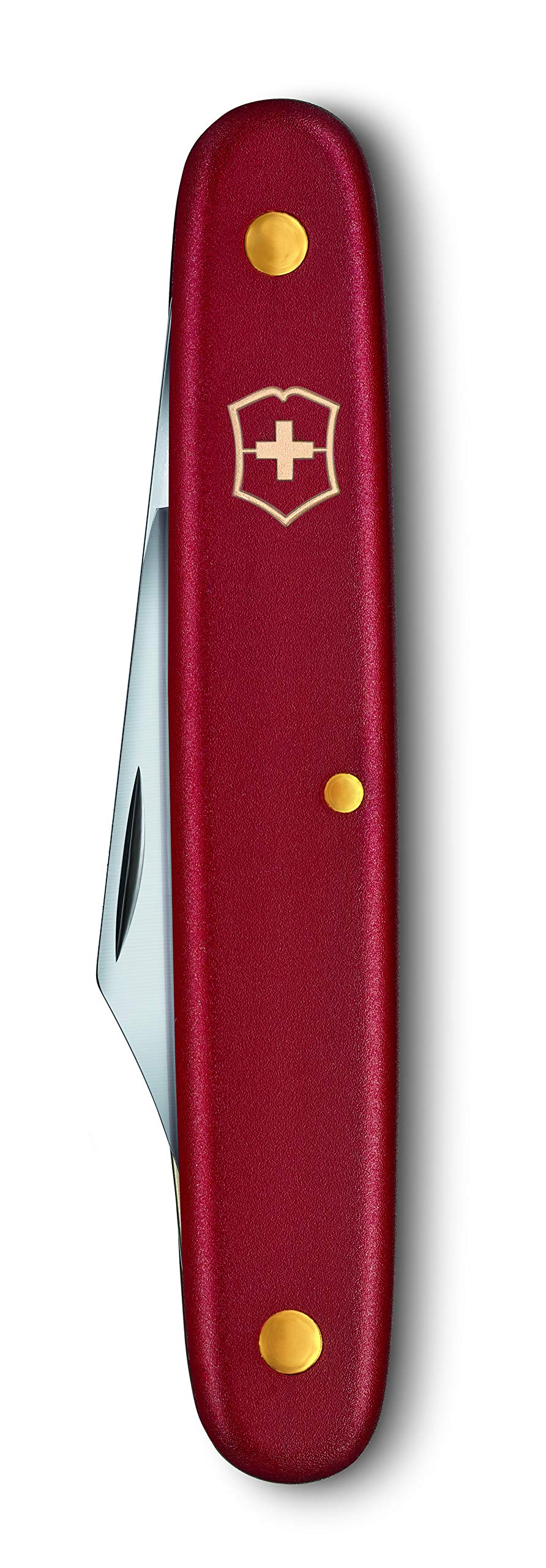 Victorinox Gartenmesser Okuliermesser für Gartenarbeiten, Rostfreie Spitze Klinge, 50 mm, Messing-Rindenlöser, Rot