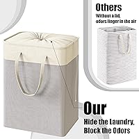 Vista 4 de Simple Houseware Cesta plegable para ropa sucia de 75 L, cesta rectangular de algodón con cierre de cordón y asas, color gris