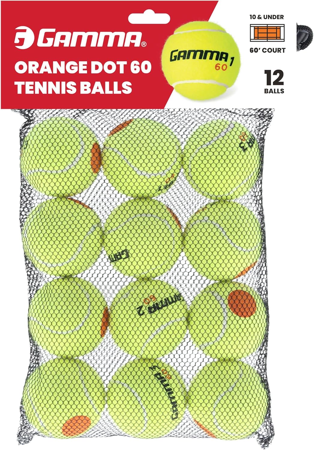 Gamma Orange 60 and Green 78 Dot Training Tennis Balls for Kids & Beginners, Low-Compression Core Reduces Speed & Bounce, Great for Tennis Practice, USTA and ITF Approved for 10 & Under Tournament
